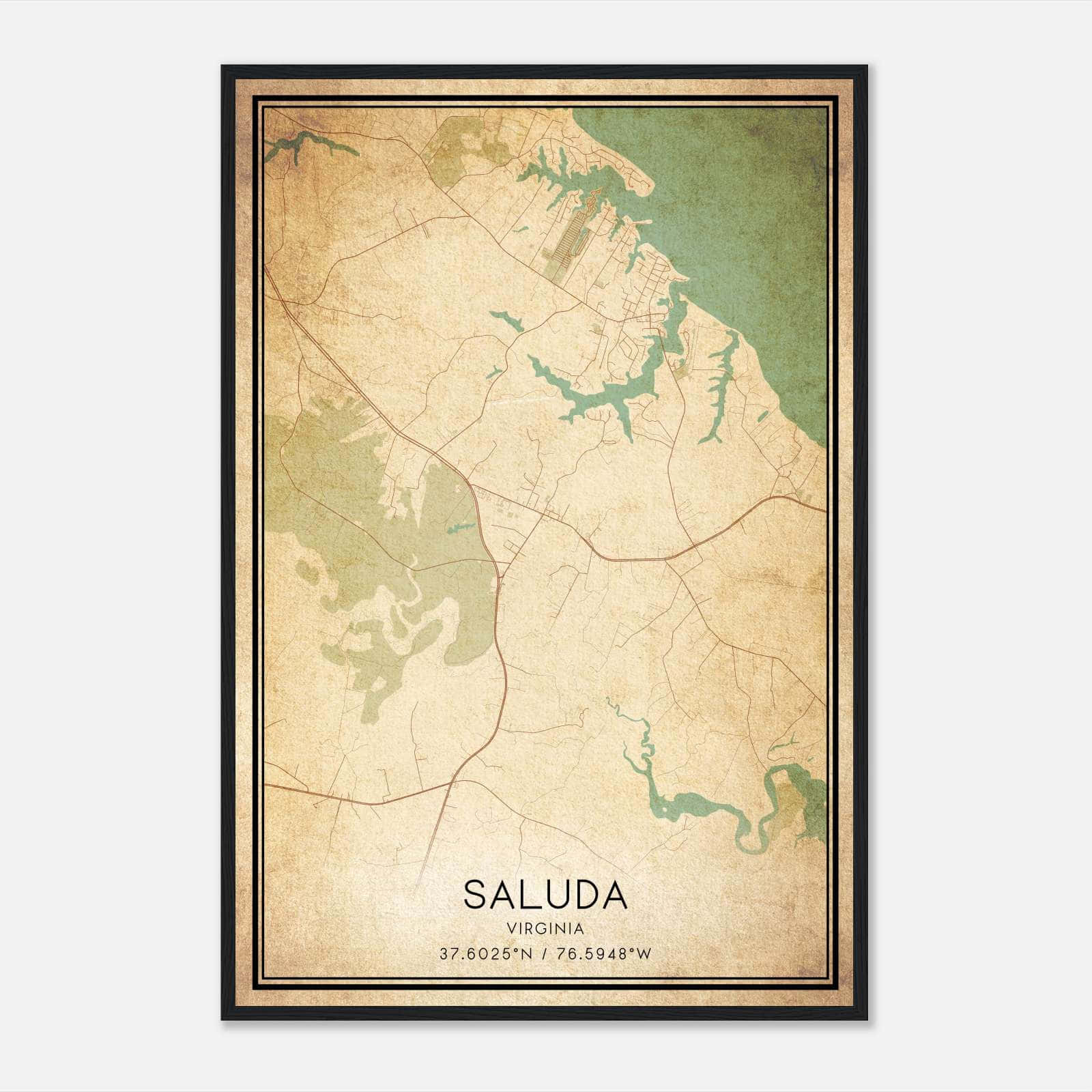 Vintage Saluda Virginia Map Poster, Saluda VA City Road Wall Art Print Vintage Saluda Virginia Map Poster, Saluda VA City Road Wall Art Print