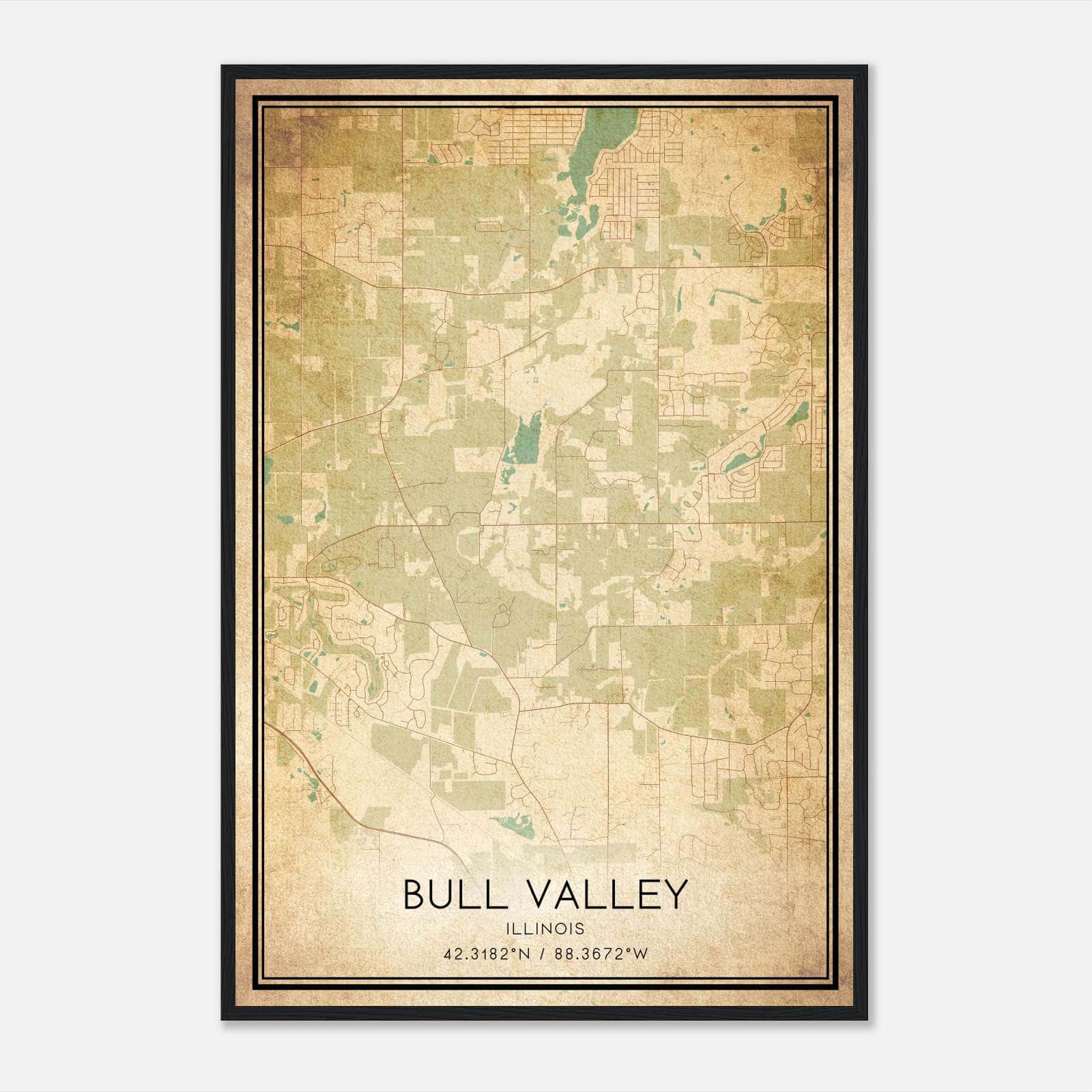 Vintage Bull Valley Illinois Map Poster, Bull Valley IL City Road Wall Art Print Vintage Bull Valley Illinois Map Poster, Bull Valley IL City Road Wall Art Print