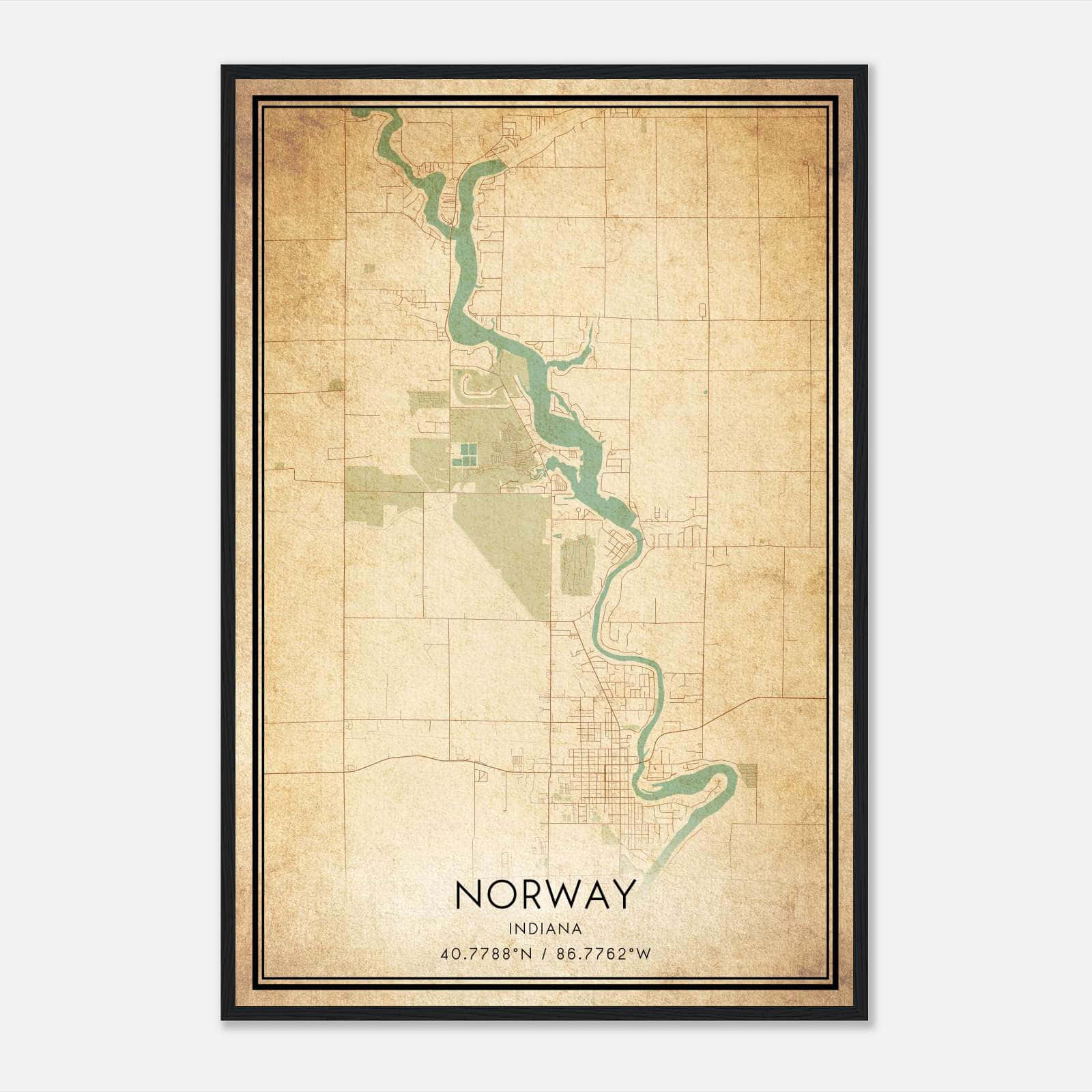 Vintage Norway Indiana Map Poster, Norway IN City Road Wall Art Print Vintage Norway Indiana Map Poster, Norway IN City Road Wall Art Print