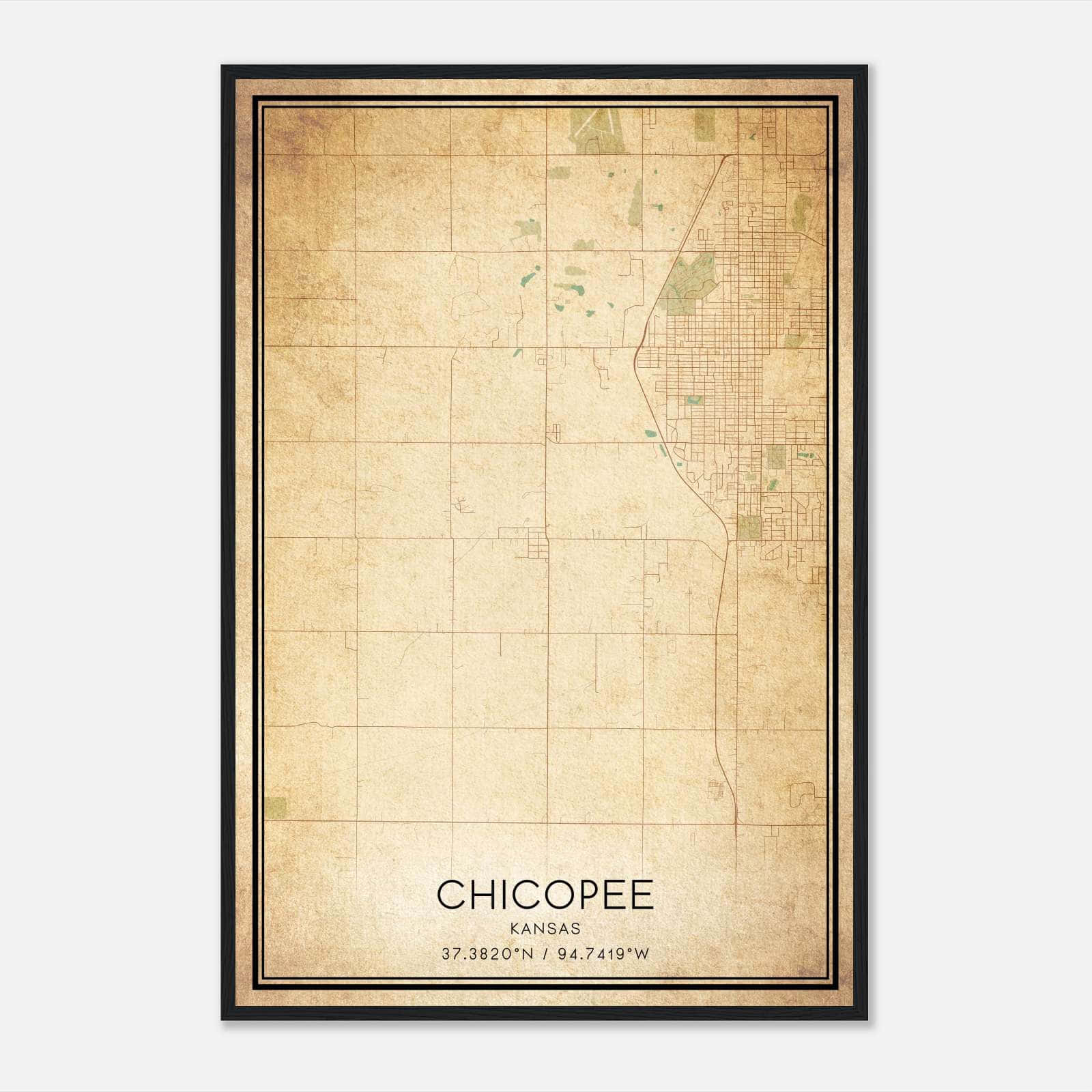 Vintage Chicopee Kansas Map Poster, Chicopee KS City Road Wall Art Print Vintage Chicopee Kansas Map Poster, Chicopee KS City Road Wall Art Print