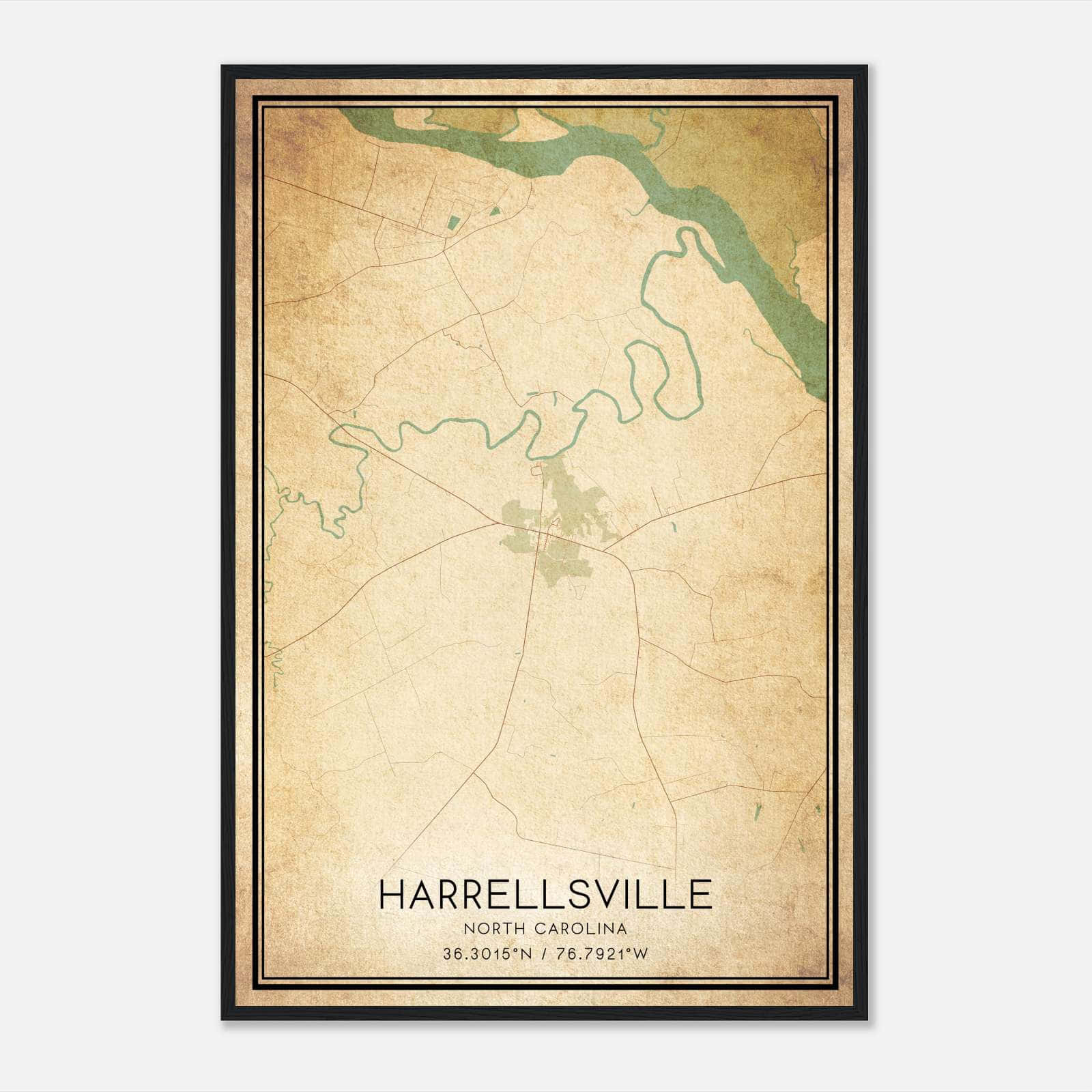 Vintage Harrellsville North Carolina Map Poster, Harrellsville NC City Road Wall Art Print Vintage Harrellsville North Carolina Map Poster, Harrellsville NC City Road Wall Art Print