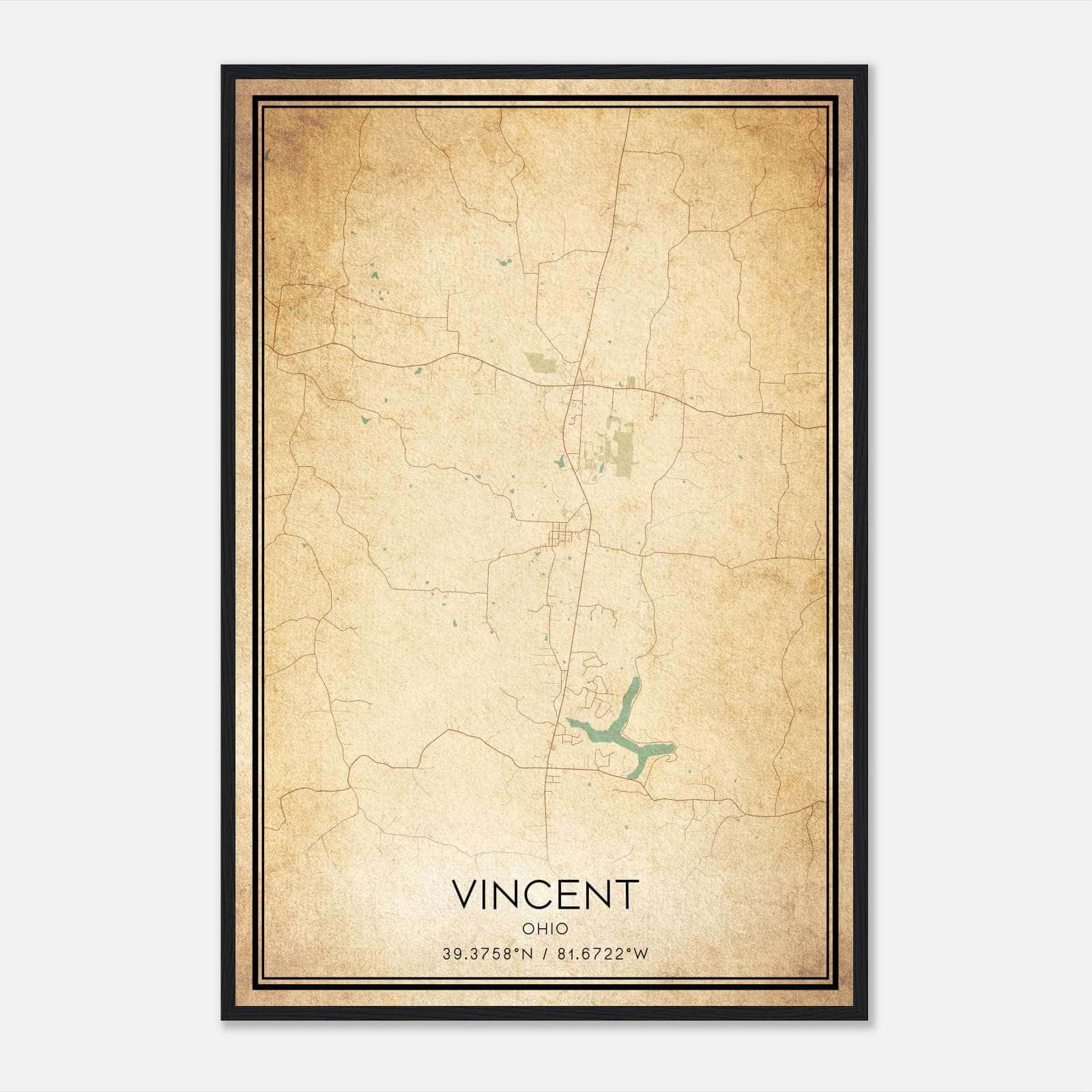 Vintage Vincent Ohio Map Poster, Vincent OH City Road Wall Art Print Vintage Vincent Ohio Map Poster, Vincent OH City Road Wall Art Print