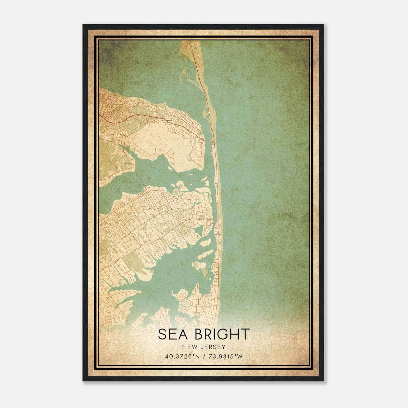 Vintage Sea Bright New Jersey Map Poster, Sea Bright NJ City Road Wall Art Print Vintage Sea Bright New Jersey Map Poster, Sea Bright NJ City Road Wall Art Print