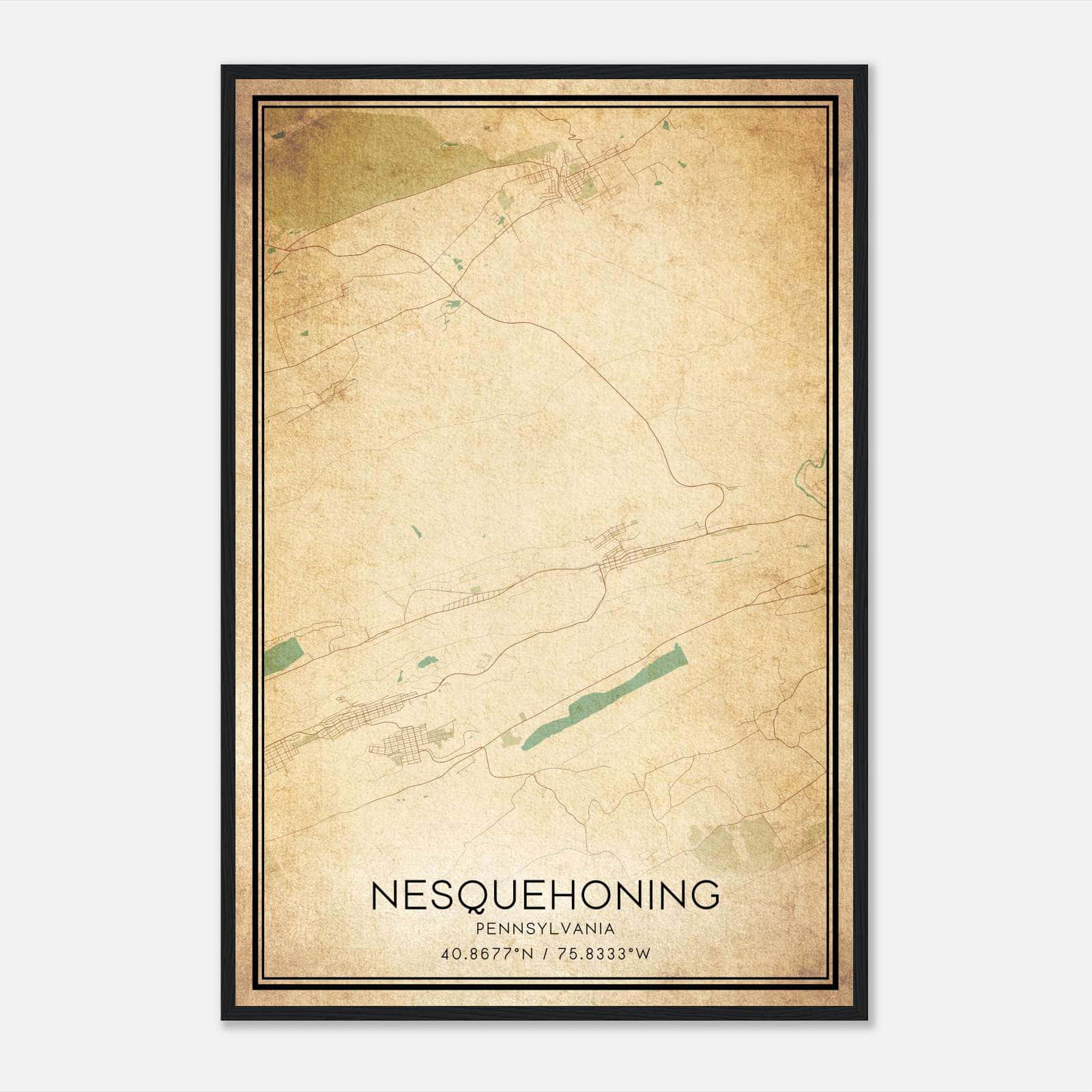 Vintage Nesquehoning Pennsylvania Map Poster, Nesquehoning PA City Road Wall Art Print Vintage Nesquehoning Pennsylvania Map Poster, Nesquehoning PA City Road Wall Art Print