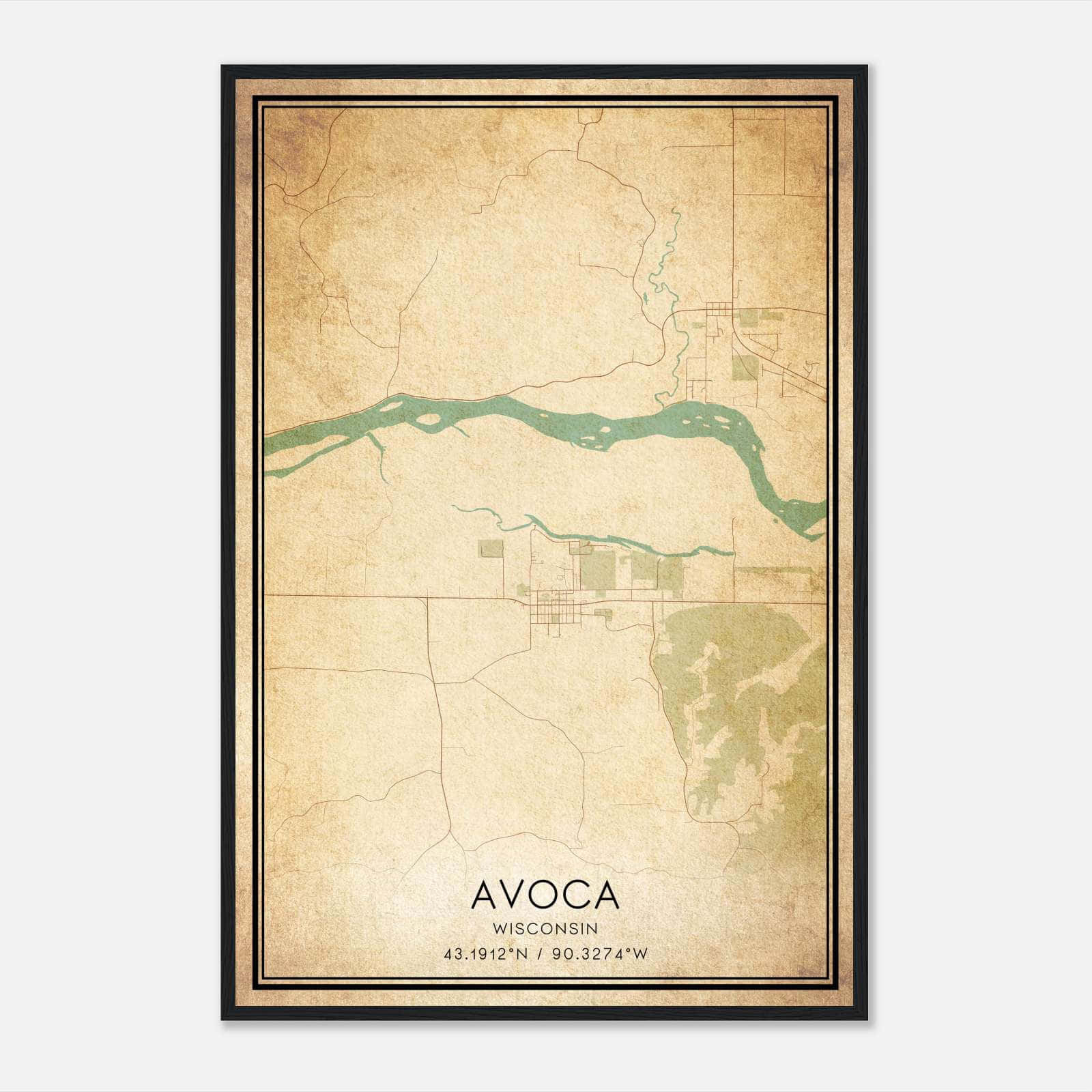 Vintage Avoca Wisconsin Map Poster, Avoca WI City Road Wall Art Print Vintage Avoca Wisconsin Map Poster, Avoca WI City Road Wall Art Print