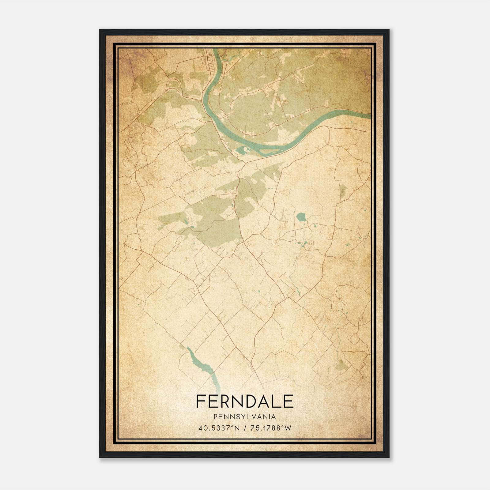 Vintage Ferndale Pennsylvania Map Poster, Ferndale PA City Road Wall Art Print Vintage Ferndale Pennsylvania Map Poster, Ferndale PA City Road Wall Art Print