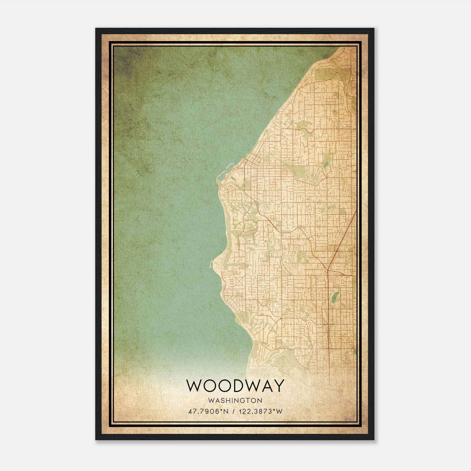 Vintage Woodway Washington Map Poster, Woodway WA City Road Wall Art Print Vintage Woodway Washington Map Poster, Woodway WA City Road Wall Art Print