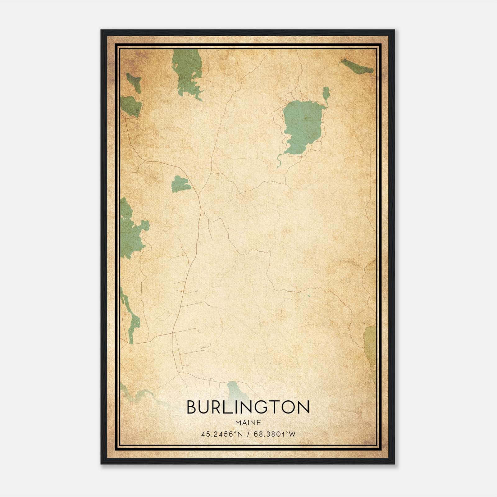 Vintage Burlington Maine Map Poster, Burlington ME City Road Wall Art Print Vintage Burlington Maine Map Poster, Burlington ME City Road Wall Art Print