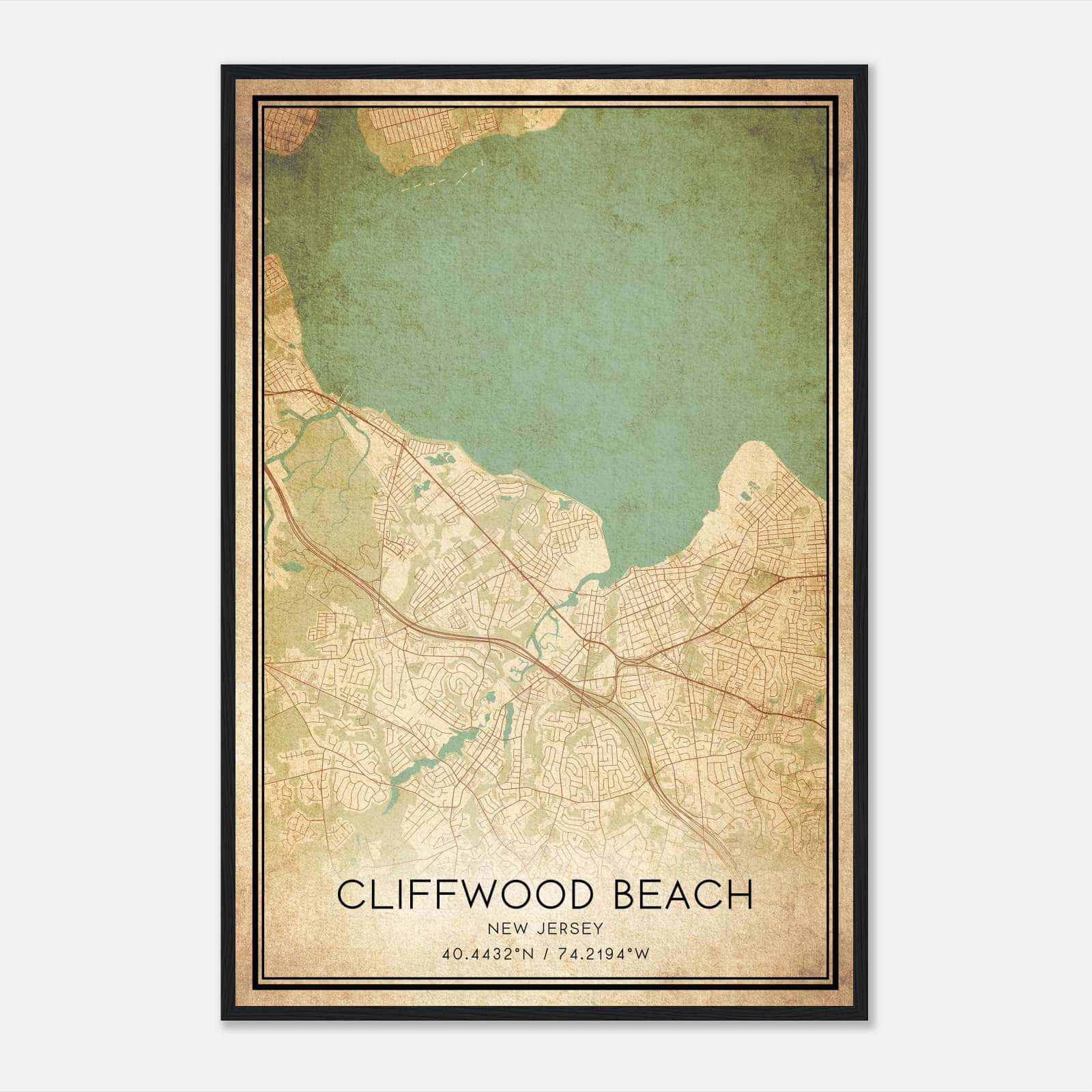Vintage Cliffwood Beach New Jersey Map Poster, Cliffwood Beach NJ City Road Wall Art Print Vintage Cliffwood Beach New Jersey Map Poster, Cliffwood Beach NJ City Road Wall Art Print