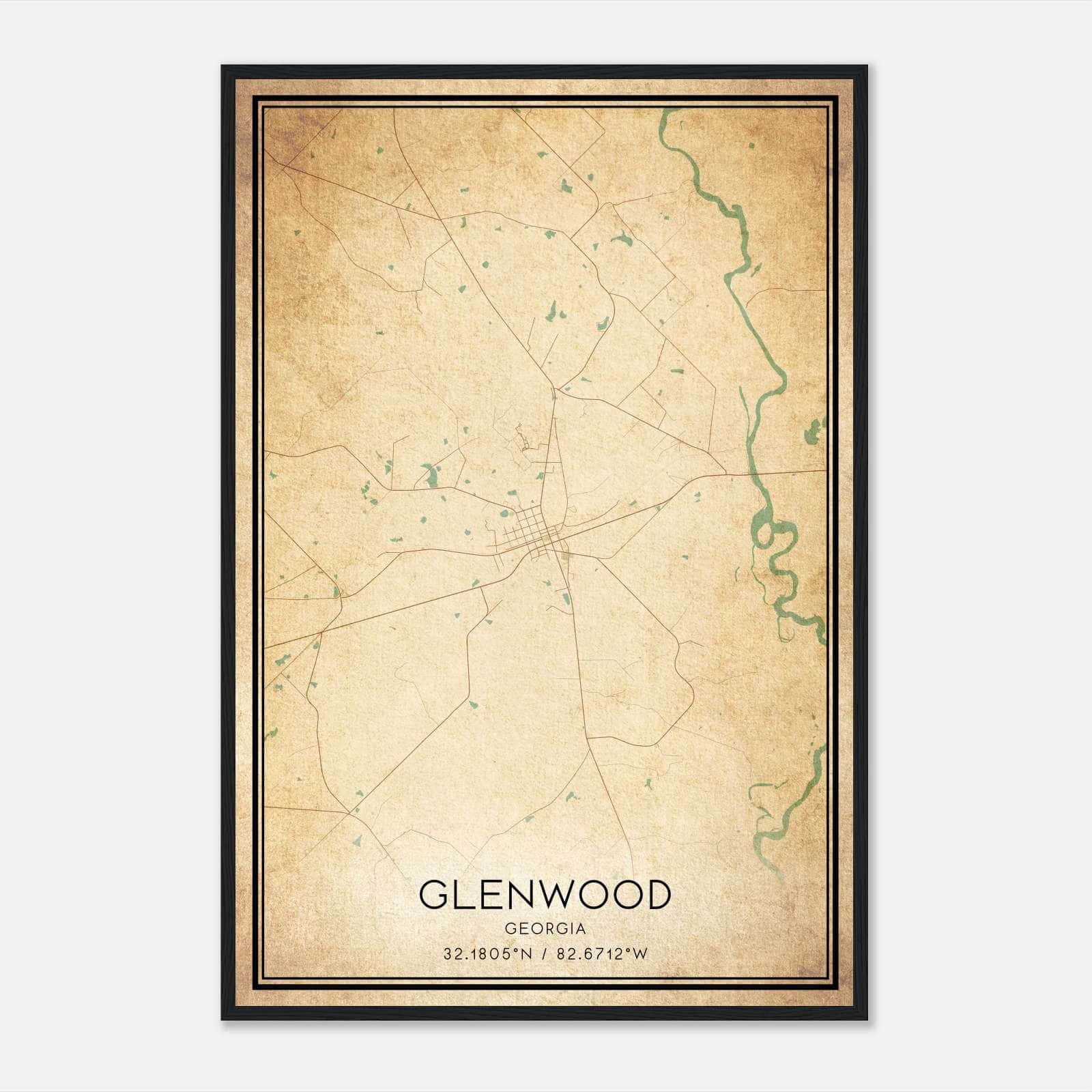 Vintage Glenwood Georgia Map Poster, Glenwood GA City Road Wall Art Print Vintage Glenwood Georgia Map Poster, Glenwood GA City Road Wall Art Print