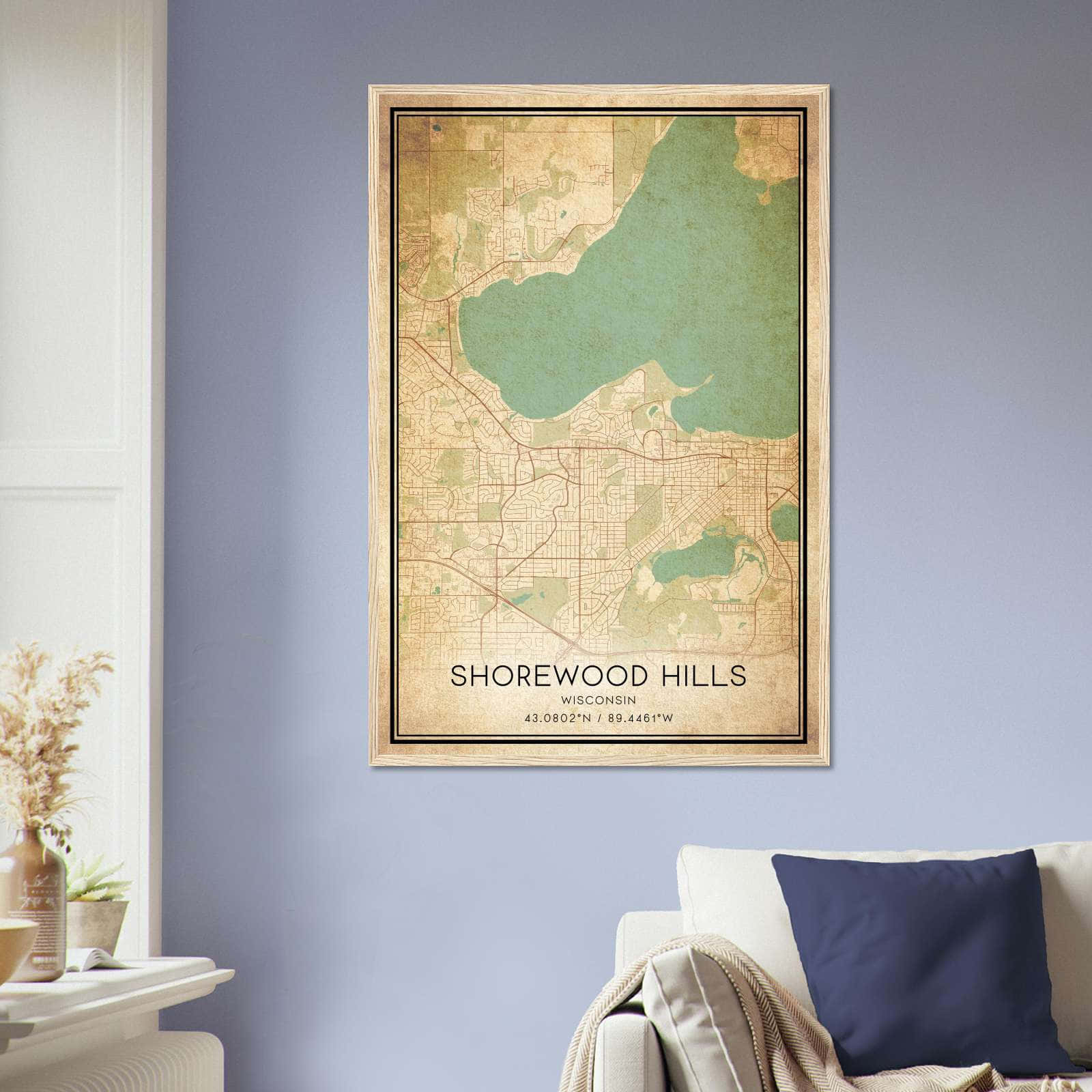 Vintage Shorewood Hills Wisconsin Map Poster, Shorewood Hills WI City Road Wall Art Print