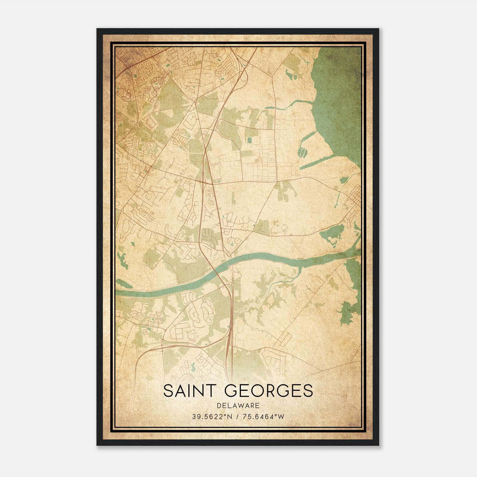 Vintage Saint Georges Delaware Map Poster, Saint Georges DE City Road Wall Art Print Vintage Saint Georges Delaware Map Poster, Saint Georges DE City Road Wall Art Print