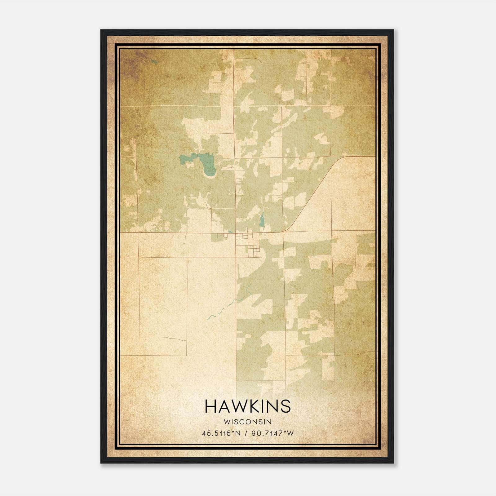 Vintage Hawkins Wisconsin Map Poster, Hawkins WI City Road Wall Art Print Vintage Hawkins Wisconsin Map Poster, Hawkins WI City Road Wall Art Print
