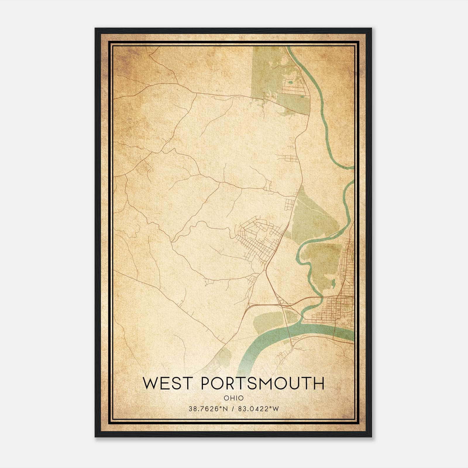 Vintage West Portsmouth Ohio Map Poster, West Portsmouth OH City Road Wall Art Print Vintage West Portsmouth Ohio Map Poster, West Portsmouth OH City Road Wall Art Print