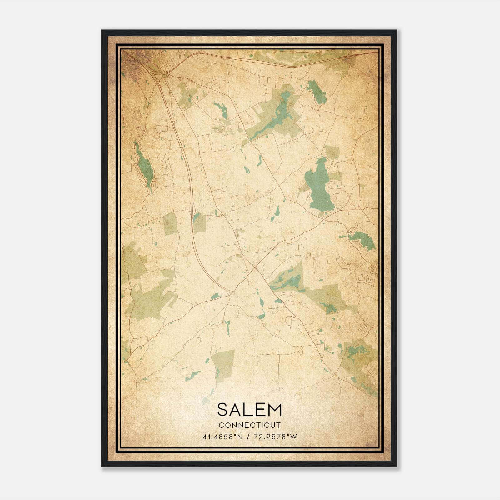 Vintage Salem Connecticut Map Poster, Salem CT City Road Wall Art Print Vintage Salem Connecticut Map Poster, Salem CT City Road Wall Art Print