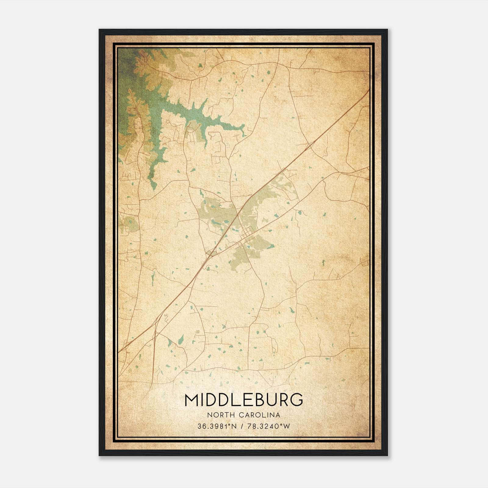 Vintage Middleburg North Carolina Map Poster, Middleburg NC City Road Wall Art Print Vintage Middleburg North Carolina Map Poster, Middleburg NC City Road Wall Art Print