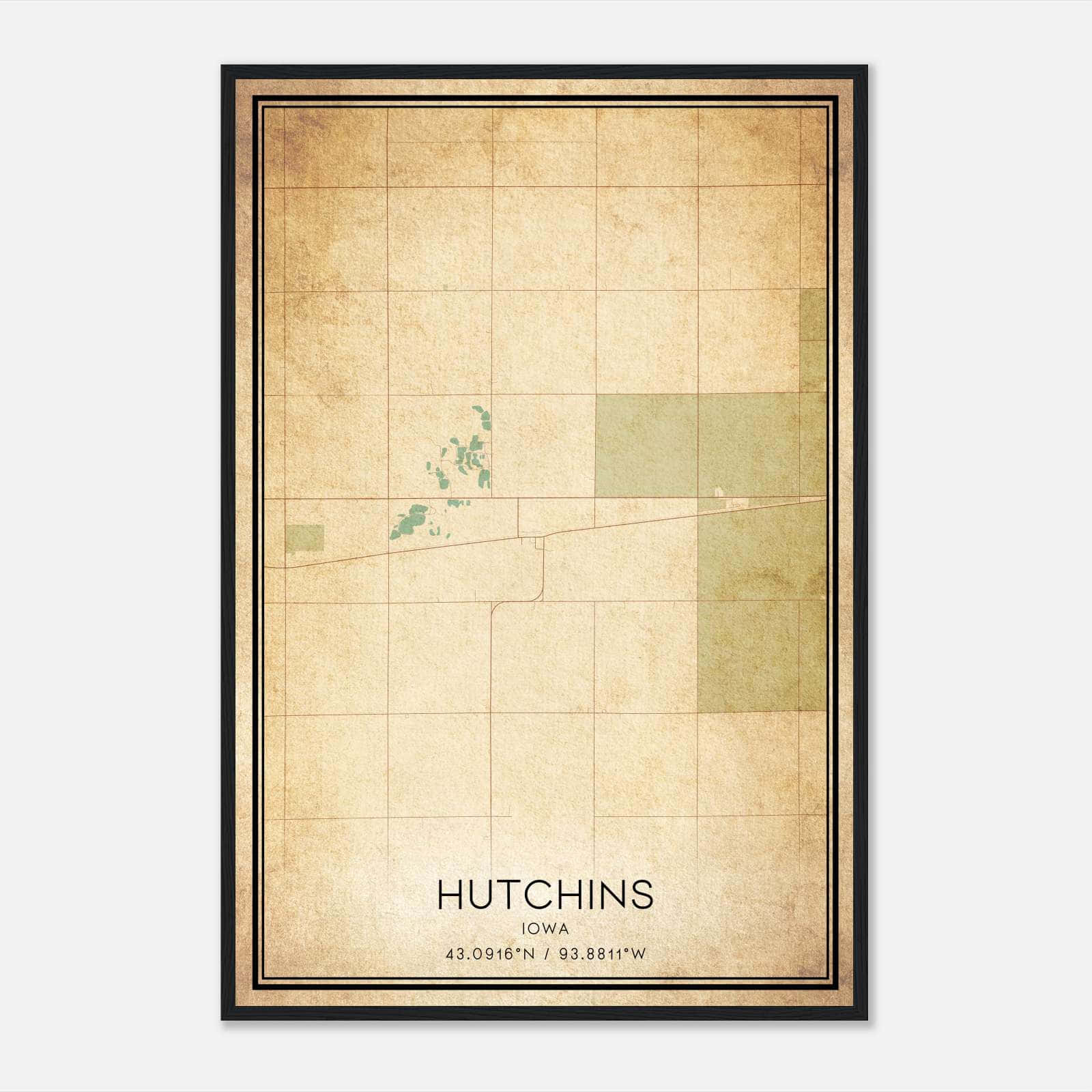 Vintage Hutchins Iowa Map Poster, Hutchins IA City Road Wall Art Print Vintage Hutchins Iowa Map Poster, Hutchins IA City Road Wall Art Print