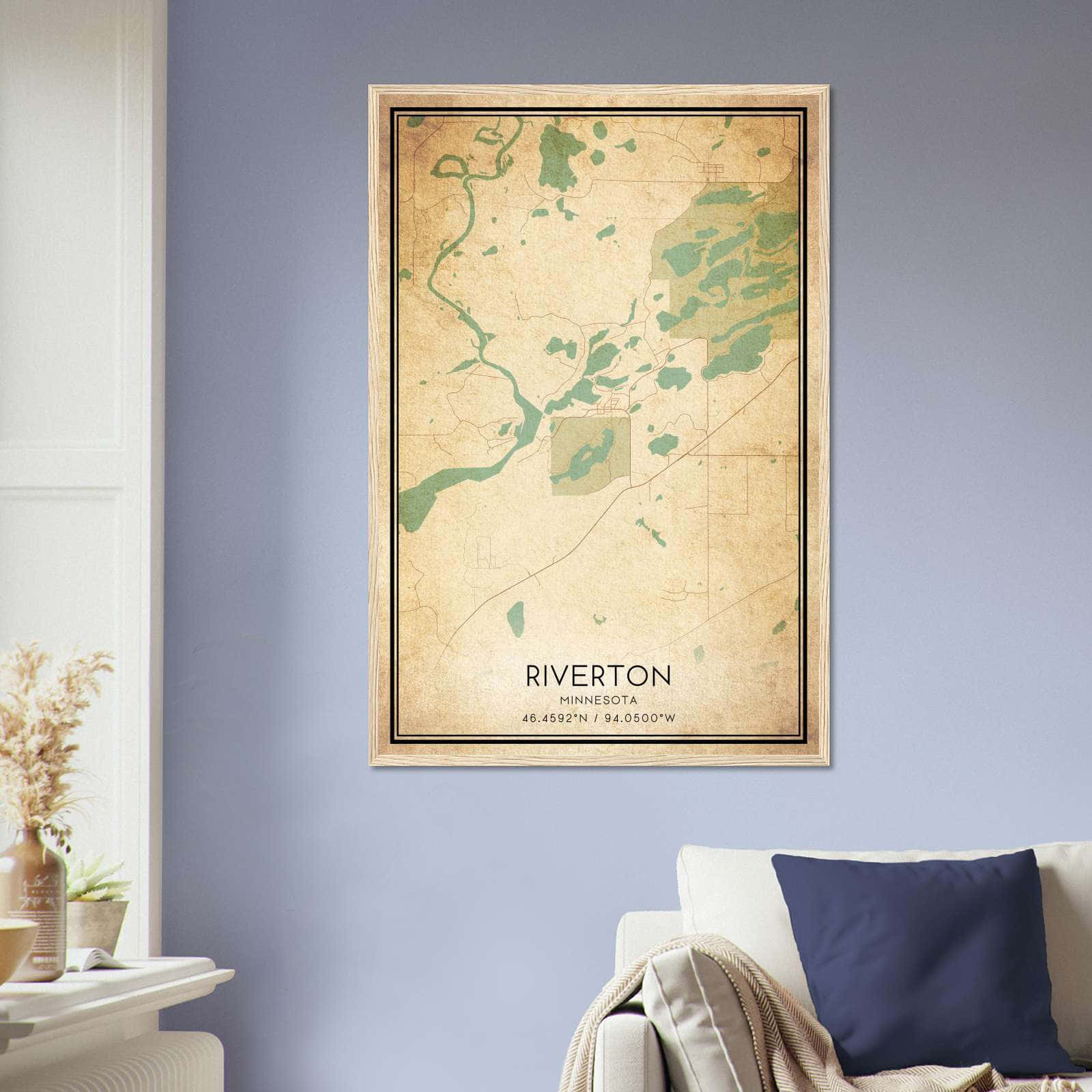Vintage Riverton Minnesota Map Poster, Riverton MN City Road Wall Art Print