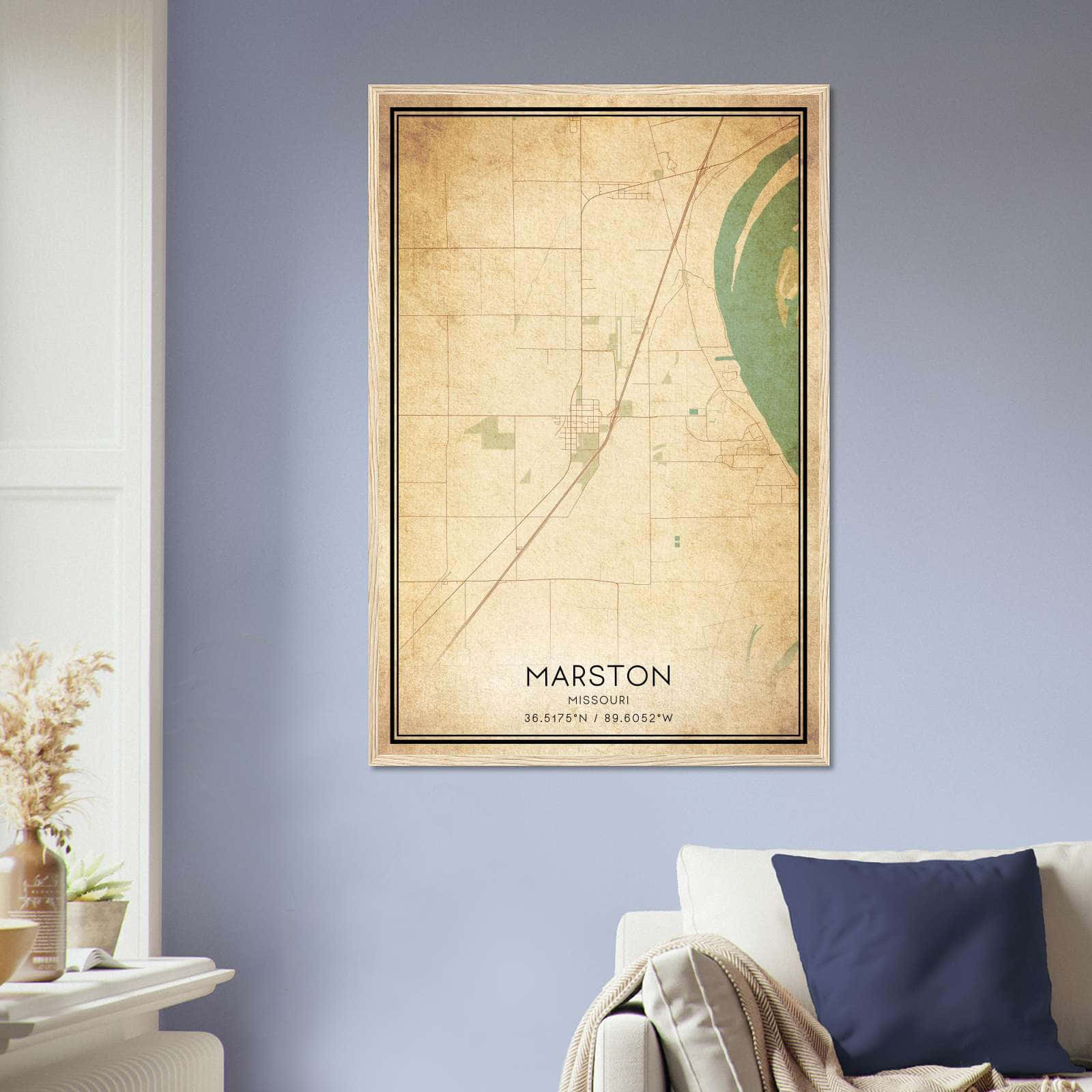 Vintage Marston Missouri Map Poster, Marston MO City Road Wall Art Print