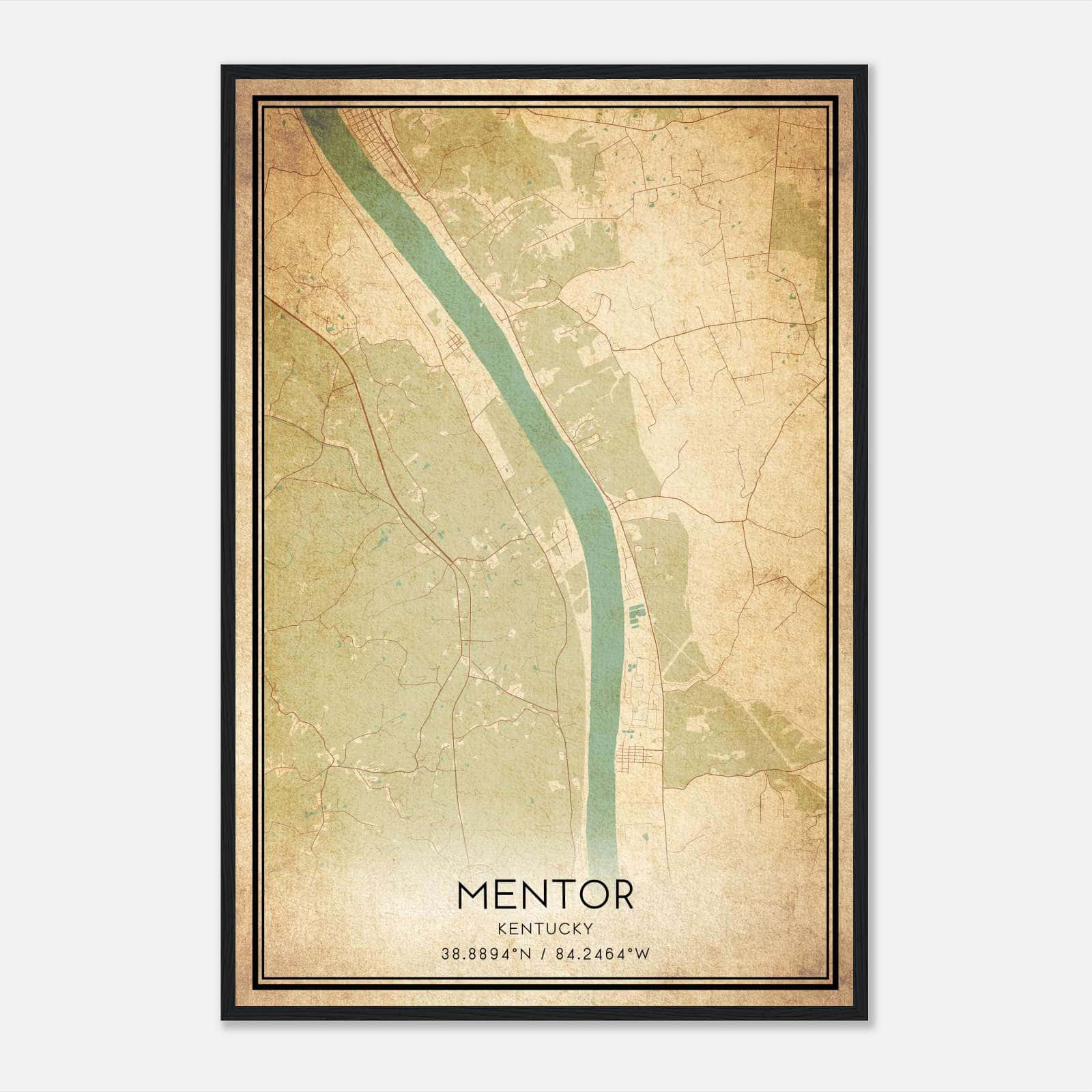 Vintage Mentor Kentucky Map Poster, Mentor KY City Road Wall Art Print Vintage Mentor Kentucky Map Poster, Mentor KY City Road Wall Art Print