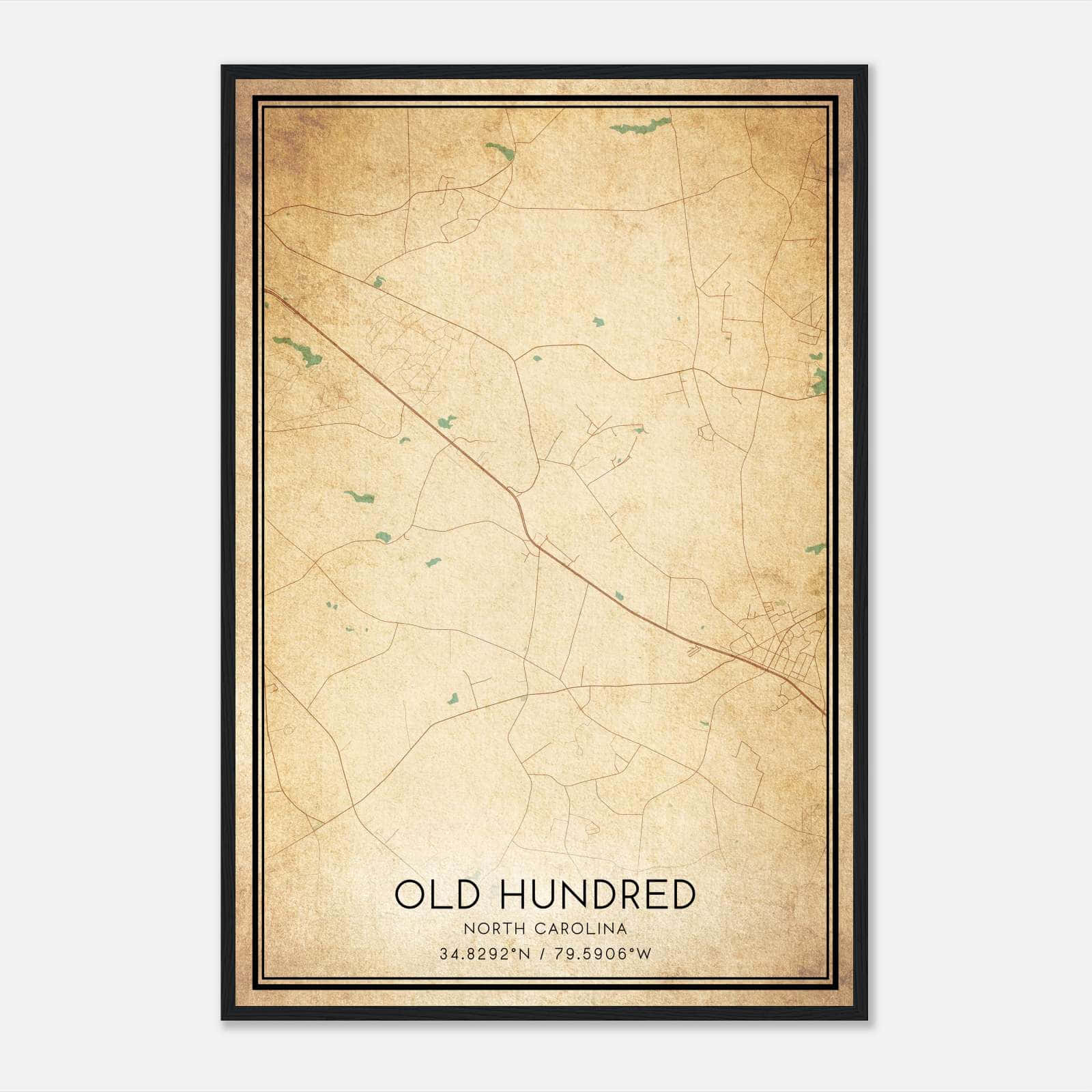 Vintage Old Hundred North Carolina Map Poster, Old Hundred NC City Road Wall Art Print Vintage Old Hundred North Carolina Map Poster, Old Hundred NC City Road Wall Art Print