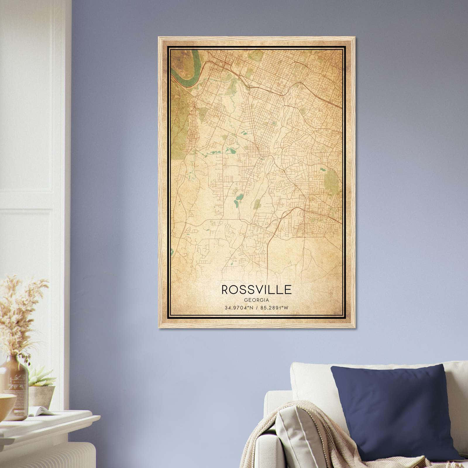 Vintage Rossville Georgia Map Poster, Rossville GA City Road Wall Art Print
