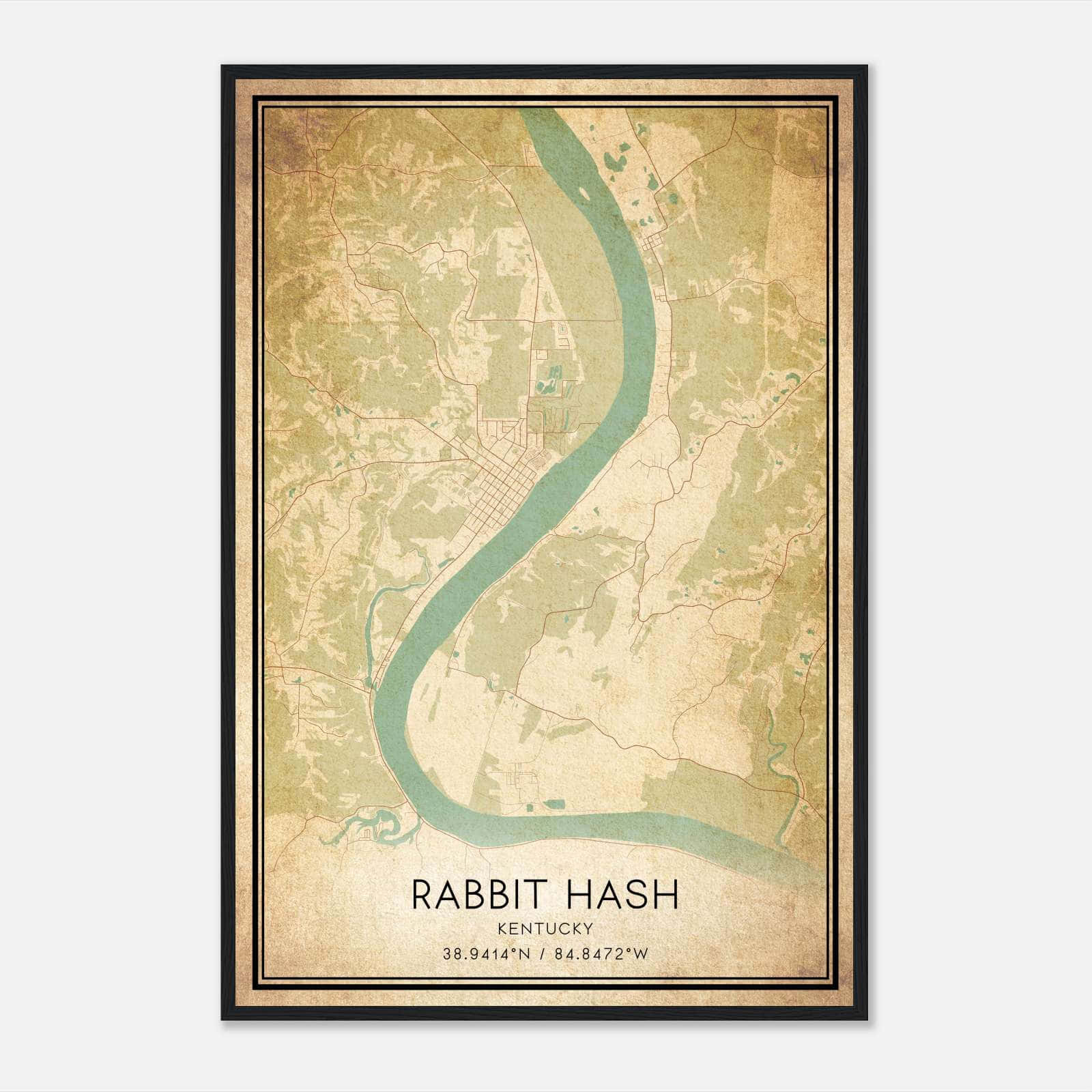 Vintage Rabbit Hash Kentucky Map Poster, Rabbit Hash KY City Road Wall Art Print Vintage Rabbit Hash Kentucky Map Poster, Rabbit Hash KY City Road Wall Art Print