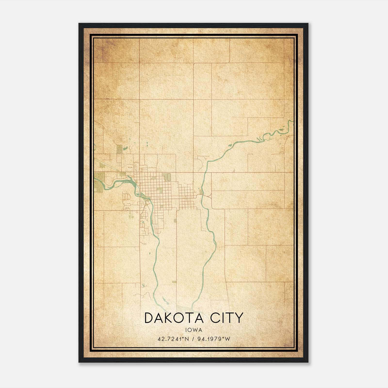 Vintage Dakota City Iowa Map Poster, Dakota City IA City Road Wall Art Print Vintage Dakota City Iowa Map Poster, Dakota City IA City Road Wall Art Print