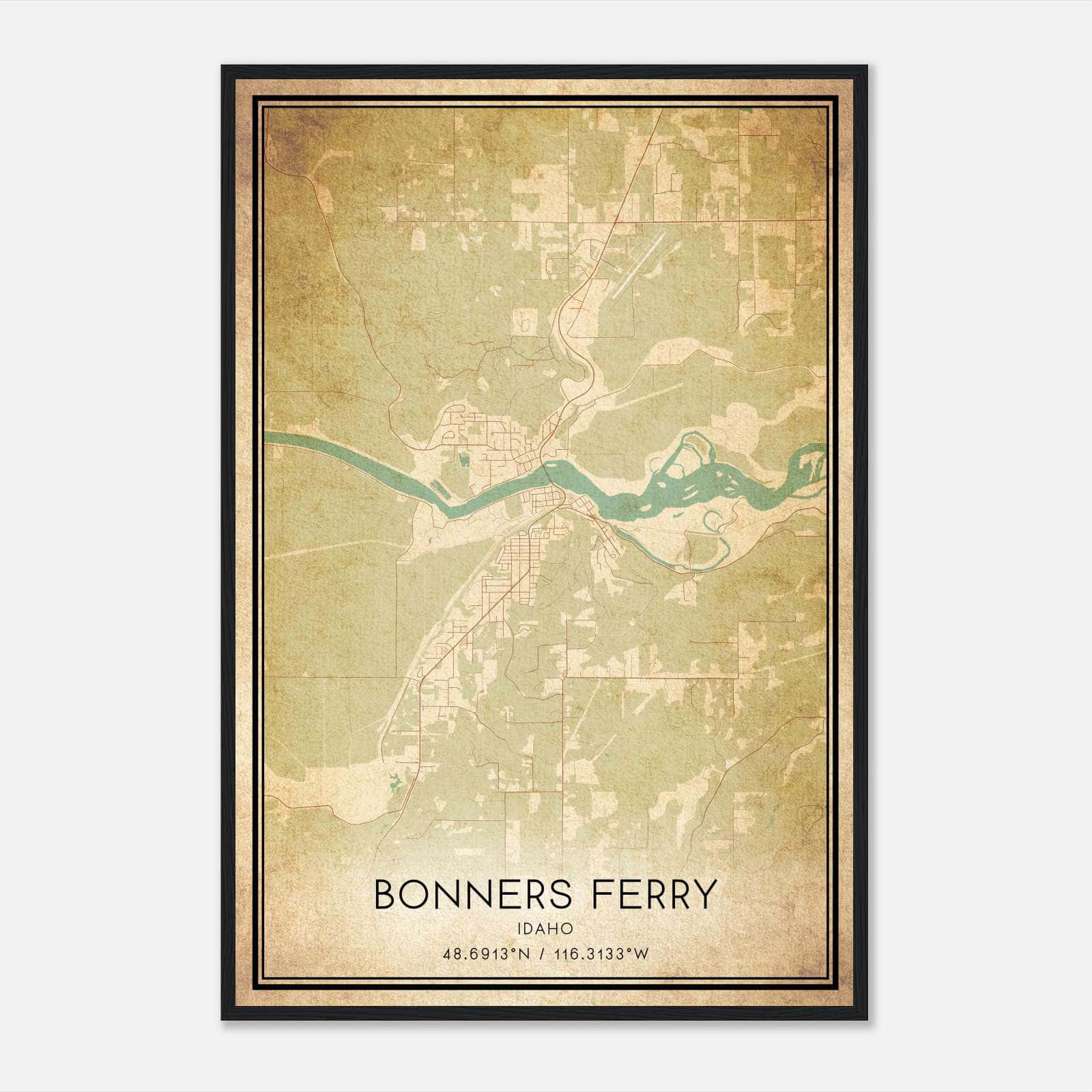 Vintage Bonners Ferry Idaho Map Poster, Bonners Ferry ID City Road Wall Art Print Vintage Bonners Ferry Idaho Map Poster, Bonners Ferry ID City Road Wall Art Print