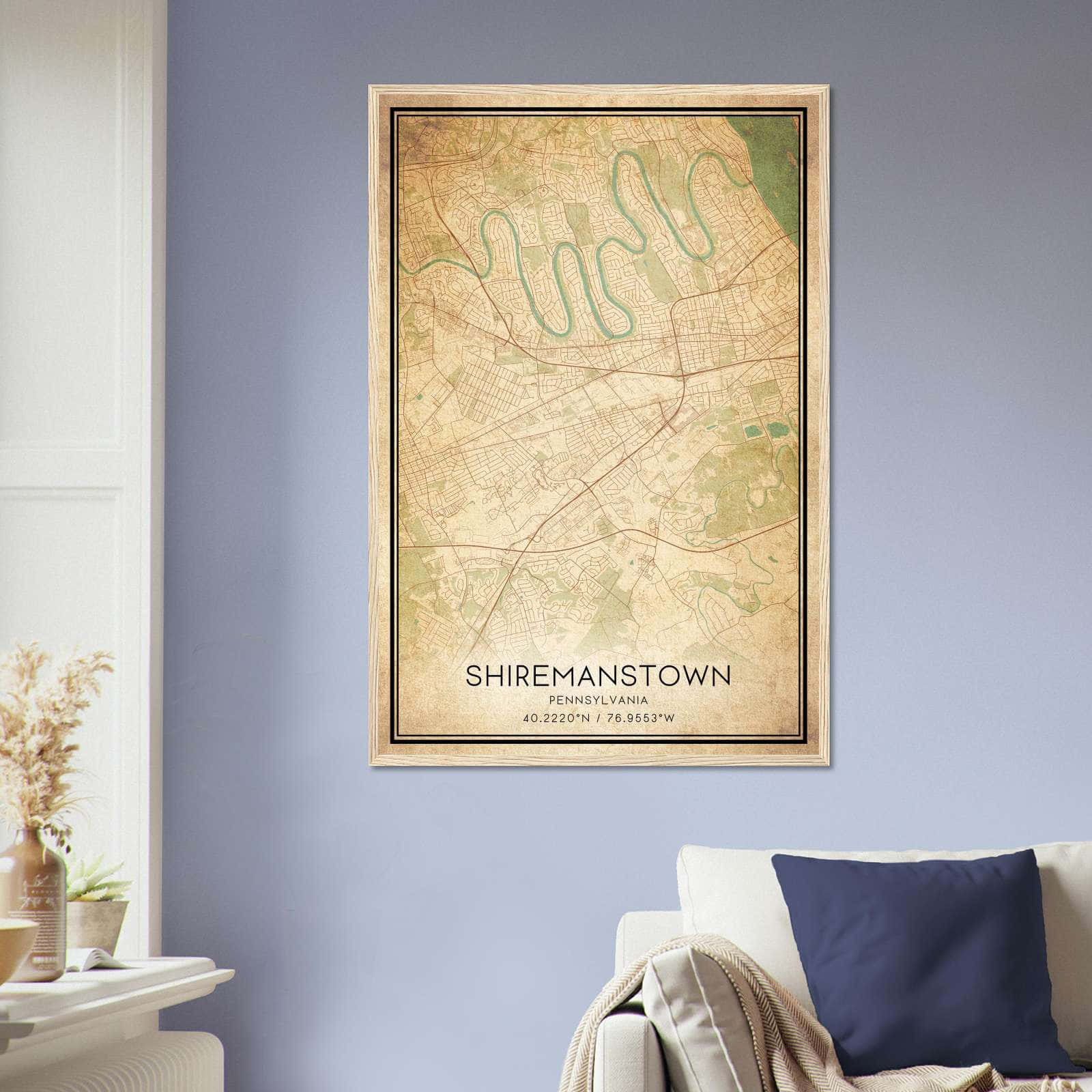 Vintage Shiremanstown Pennsylvania Map Poster, Shiremanstown PA City Road Wall Art Print