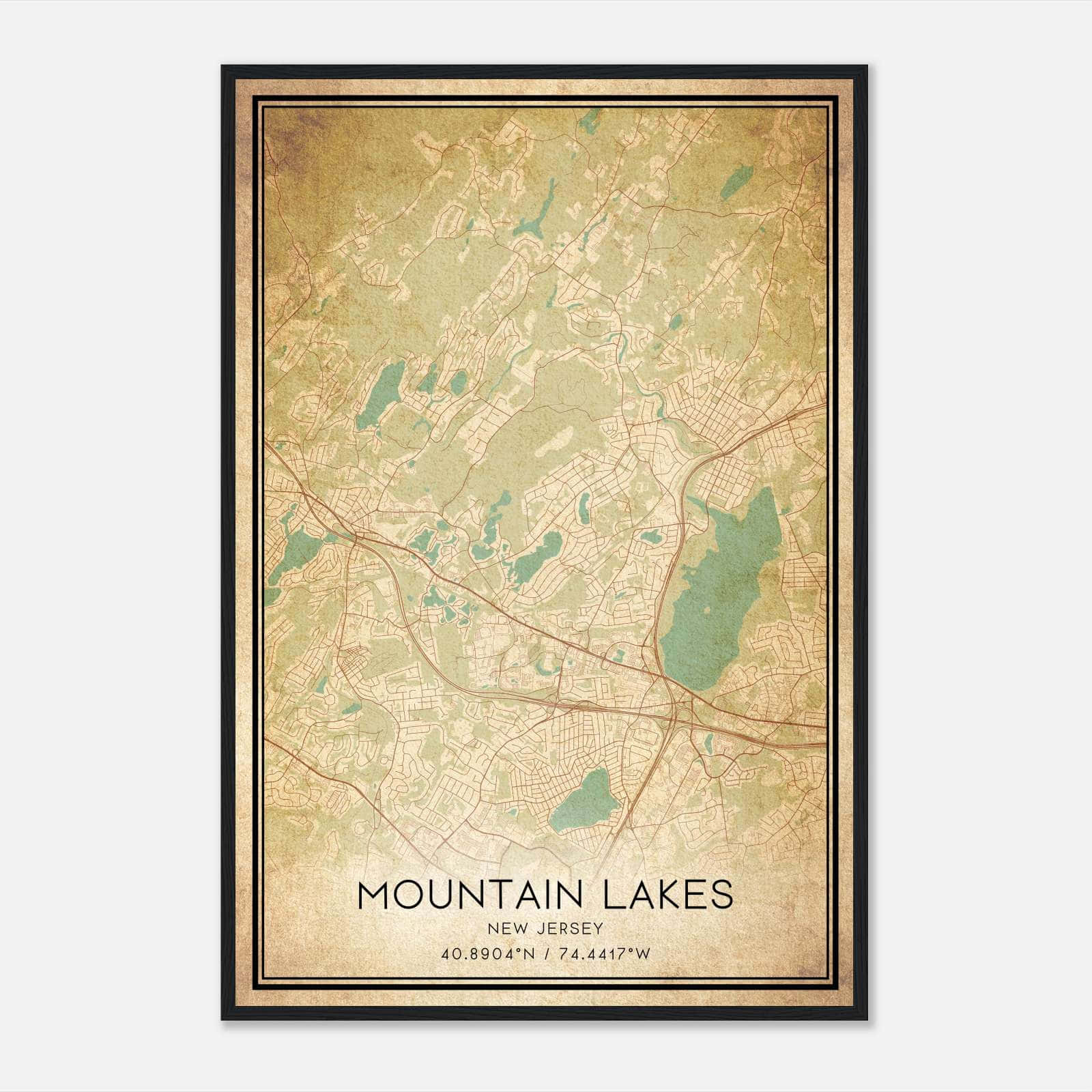 Vintage Mountain Lakes New Jersey Map Poster, Mountain Lakes NJ City Road Wall Art Print Vintage Mountain Lakes New Jersey Map Poster, Mountain Lakes NJ City Road Wall Art Print