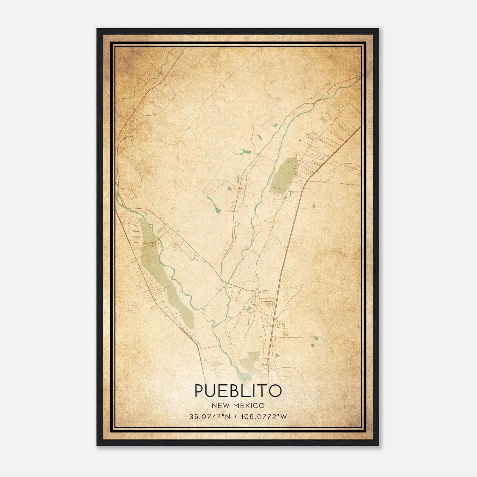 Vintage Pueblito New Mexico Map Poster, Pueblito NM City Road Wall Art Print Vintage Pueblito New Mexico Map Poster, Pueblito NM City Road Wall Art Print