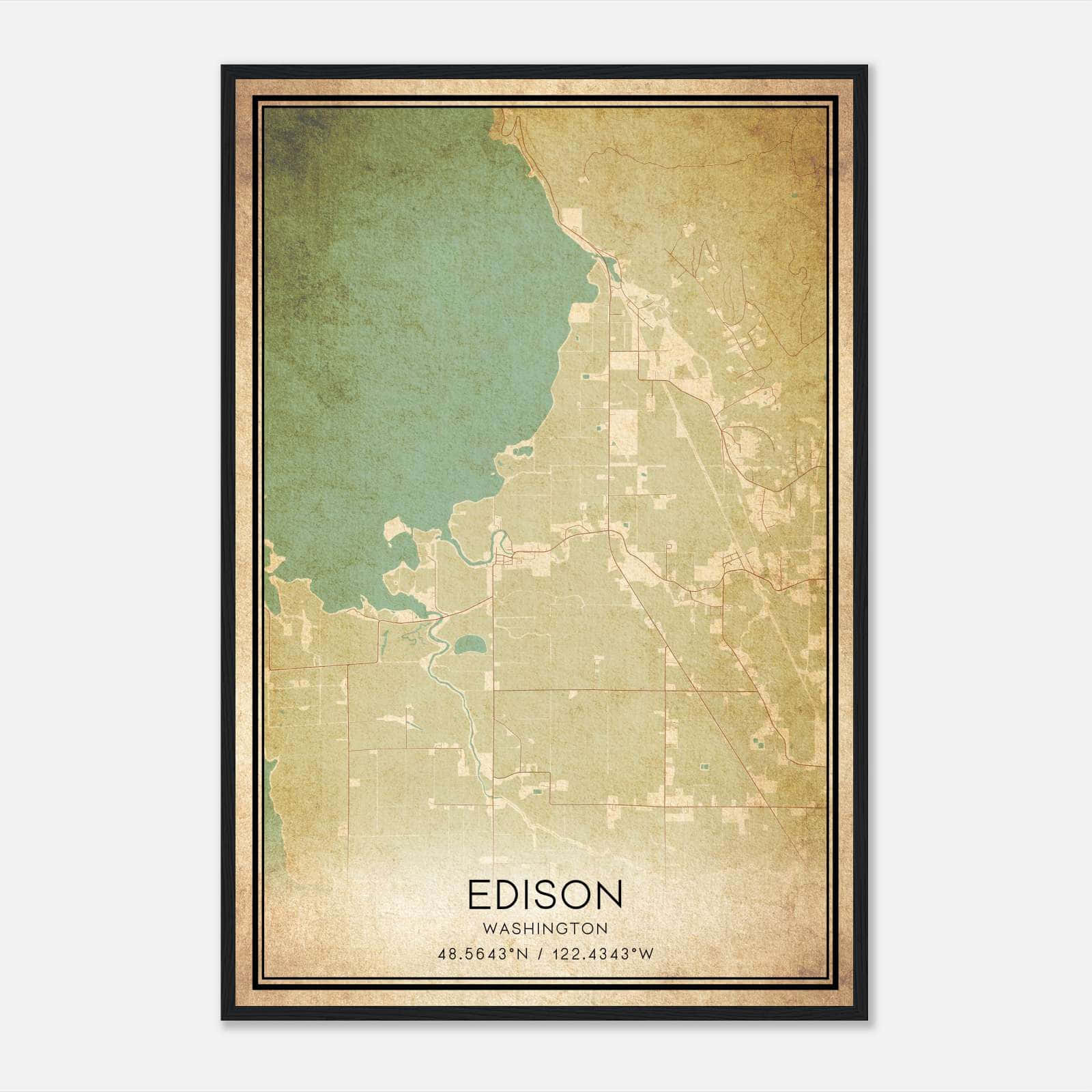 Vintage Edison Washington Map Poster, Edison WA City Road Wall Art Print Vintage Edison Washington Map Poster, Edison WA City Road Wall Art Print