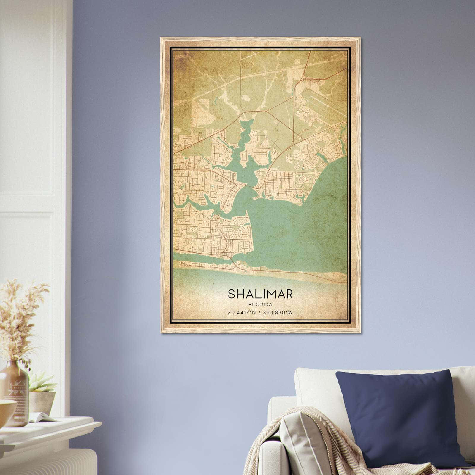 Vintage Shalimar Florida Map Poster, Shalimar FL City Road Wall Art Print