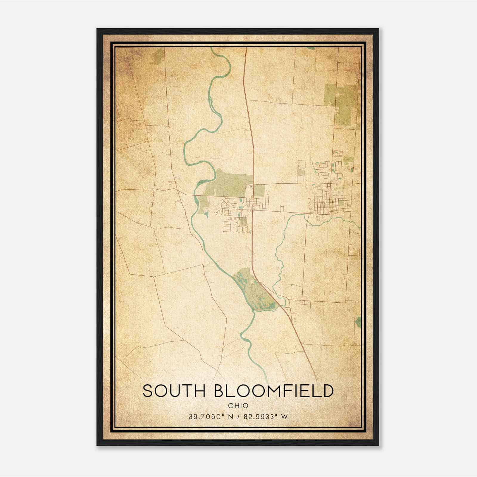 Vintage South Bloomfield Ohio Map Poster, South Bloomfield OH City Road Wall Art Print Vintage South Bloomfield Ohio Map Poster, South Bloomfield OH City Road Wall Art Print