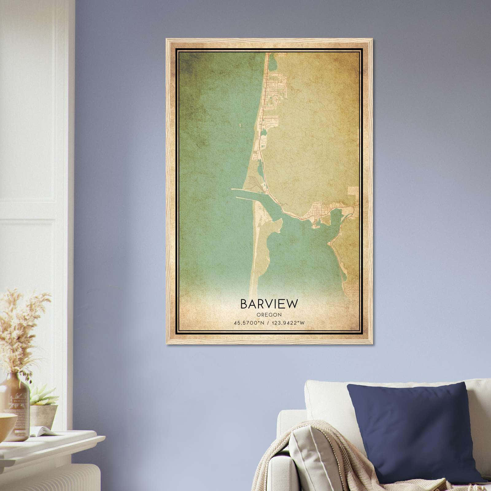 Vintage Barview Oregon Map Poster, Barview OR City Road Wall Art Print