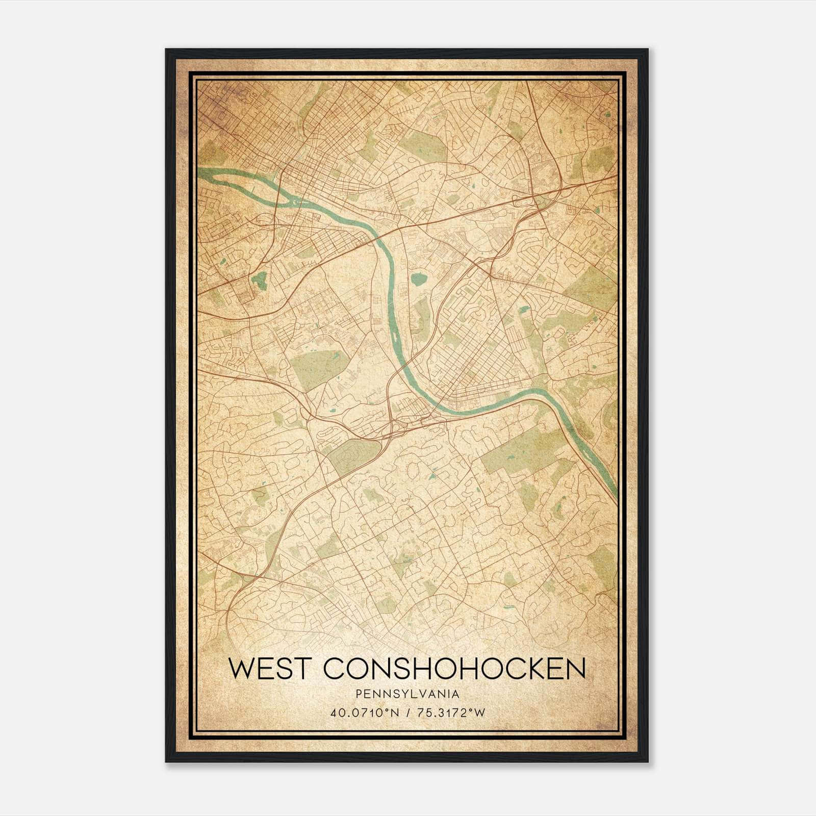 Vintage West Conshohocken Pennsylvania Map Poster, West Conshohocken PA City Road Wall Art Print Vintage West Conshohocken Pennsylvania Map Poster, West Conshohocken PA City Road Wall Art Print