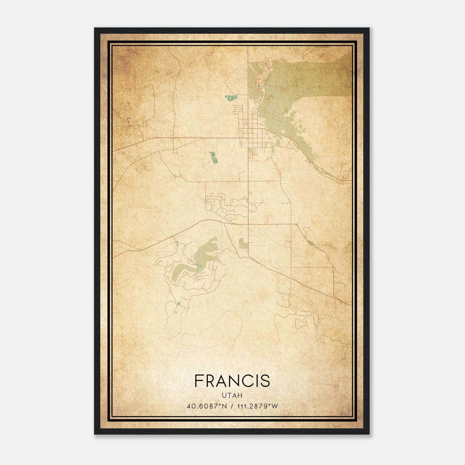 Vintage Francis Utah Map Poster, Francis UT City Road Wall Art Print Vintage Francis Utah Map Poster, Francis UT City Road Wall Art Print
