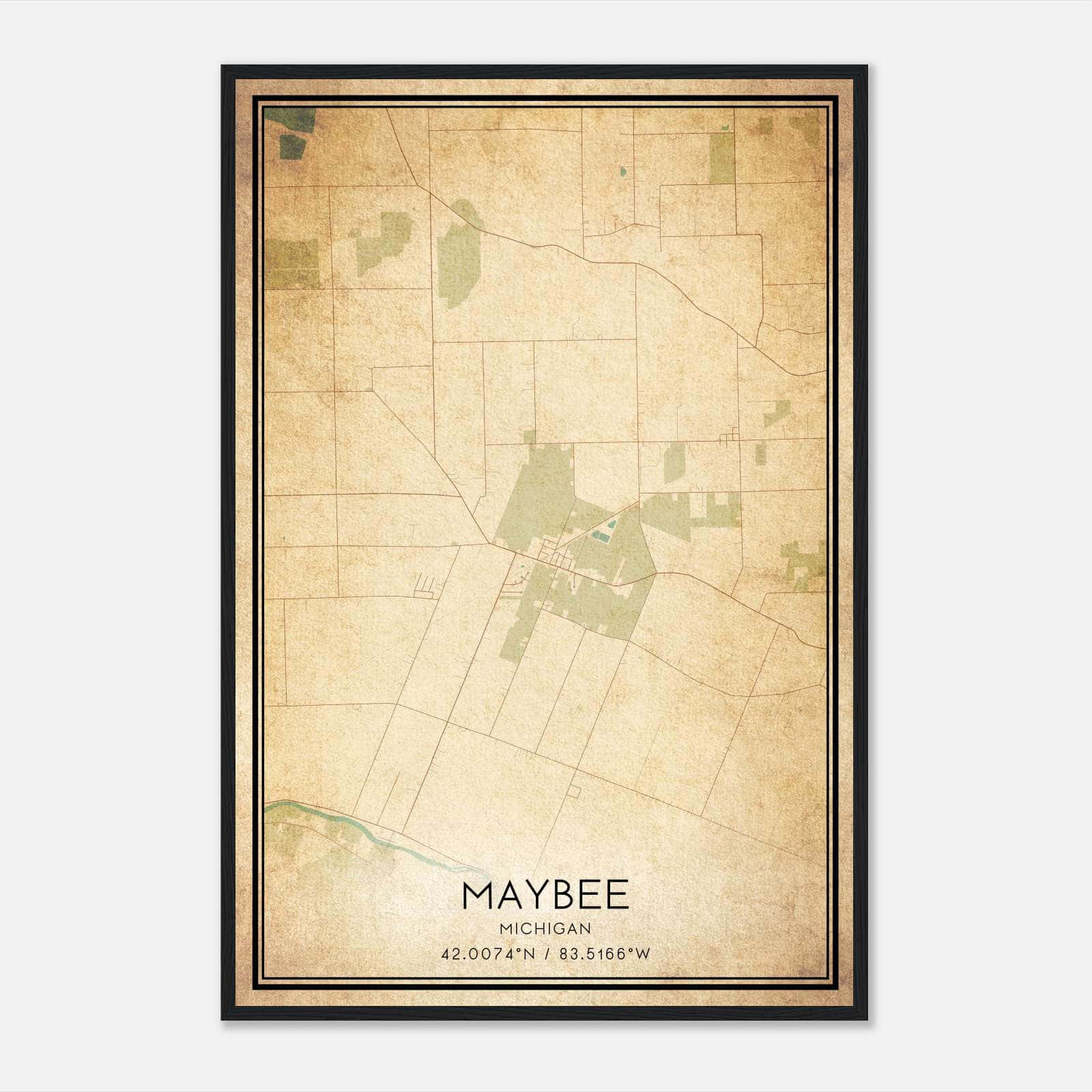 Vintage Maybee Michigan Map Poster, Maybee MI City Road Wall Art Print Vintage Maybee Michigan Map Poster, Maybee MI City Road Wall Art Print