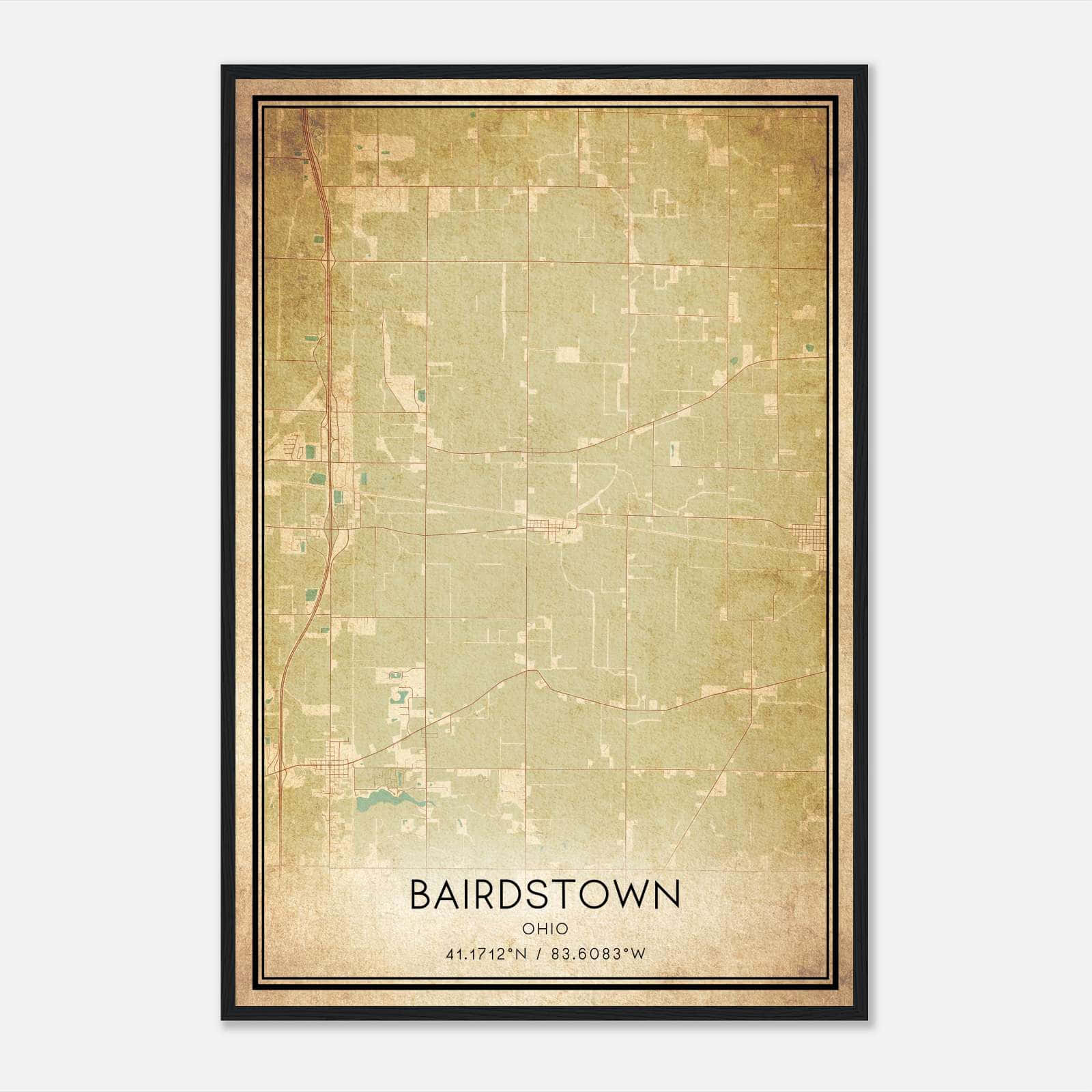 Vintage Bairdstown Ohio Map Poster, Bairdstown OH City Road Wall Art Print Vintage Bairdstown Ohio Map Poster, Bairdstown OH City Road Wall Art Print