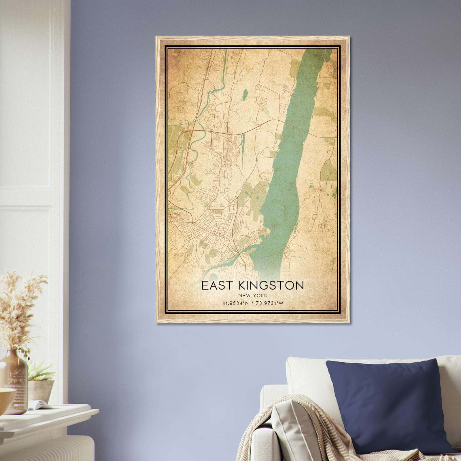 Vintage East Kingston New York Map Poster, East Kingston NY City Road Wall Art Print