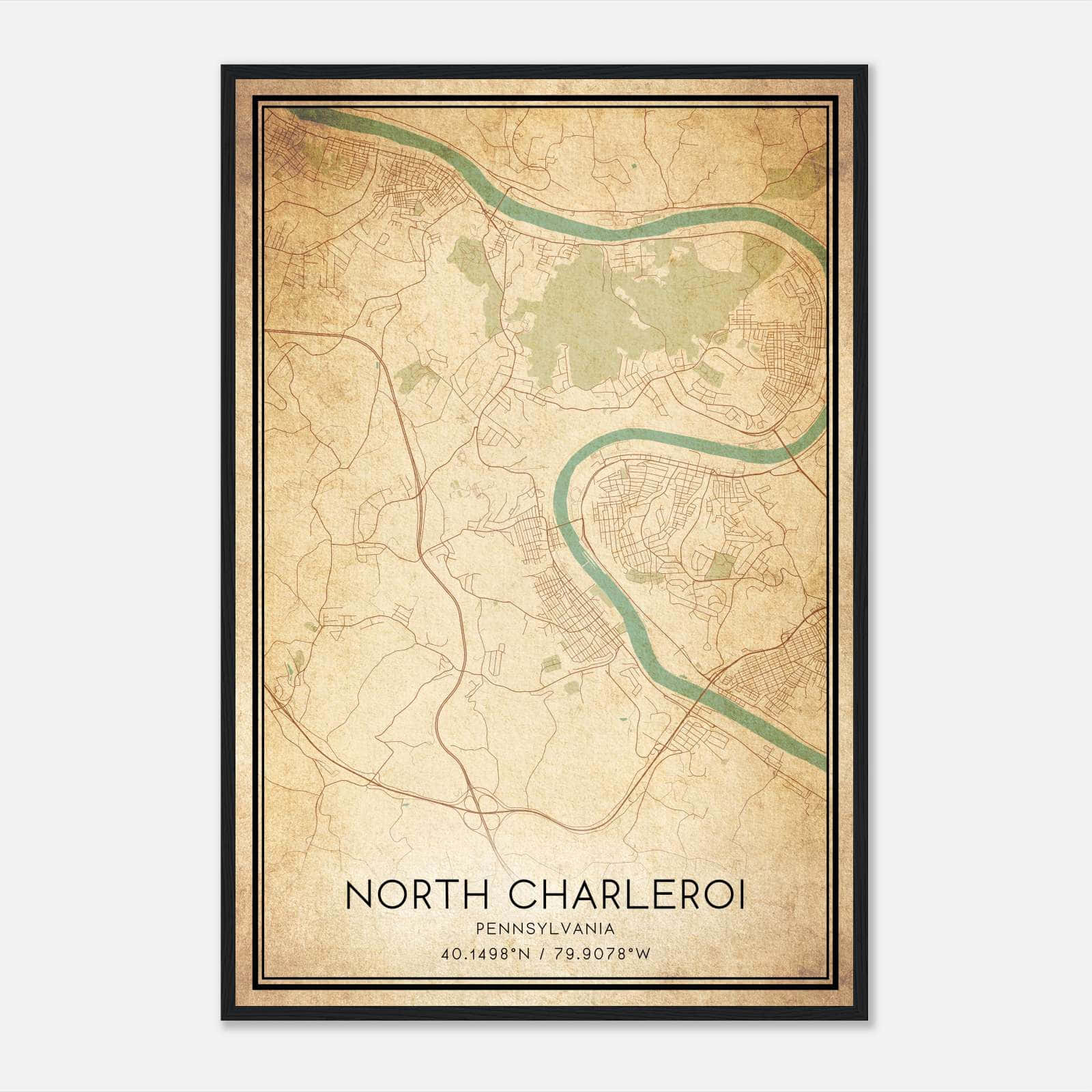 Vintage North Charleroi Pennsylvania Map Poster, North Charleroi PA City Road Wall Art Print Vintage North Charleroi Pennsylvania Map Poster, North Charleroi PA City Road Wall Art Print