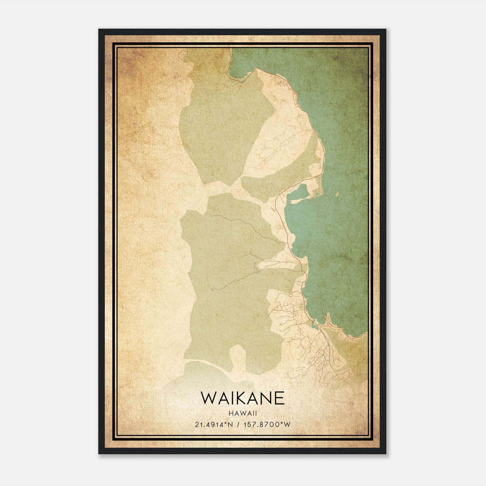 Vintage Waikane Hawaii Map Poster, Waikane HI City Road Wall Art Print Vintage Waikane Hawaii Map Poster, Waikane HI City Road Wall Art Print