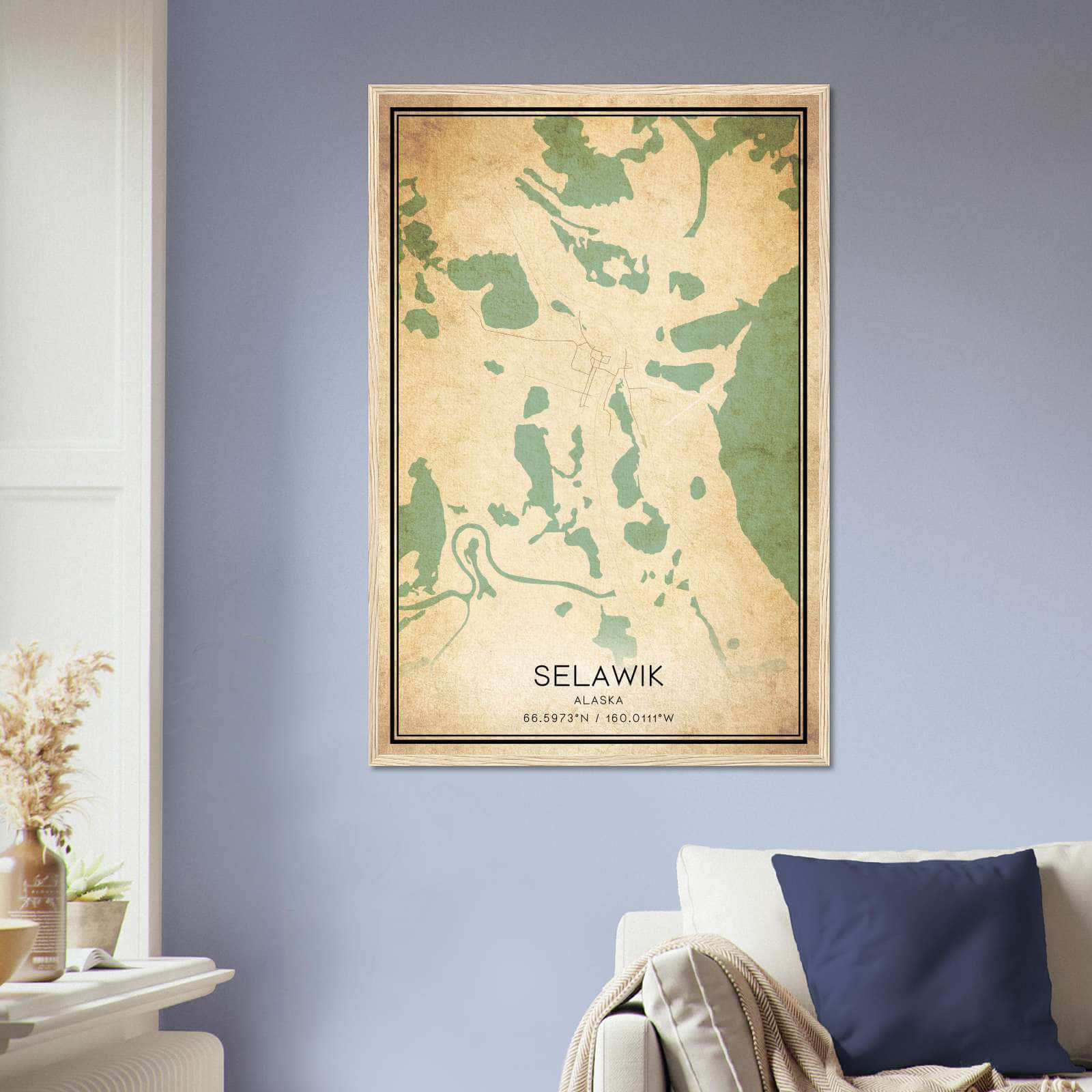 Vintage Selawik Alaska Map Poster, Selawik AK City Road Wall Art Print