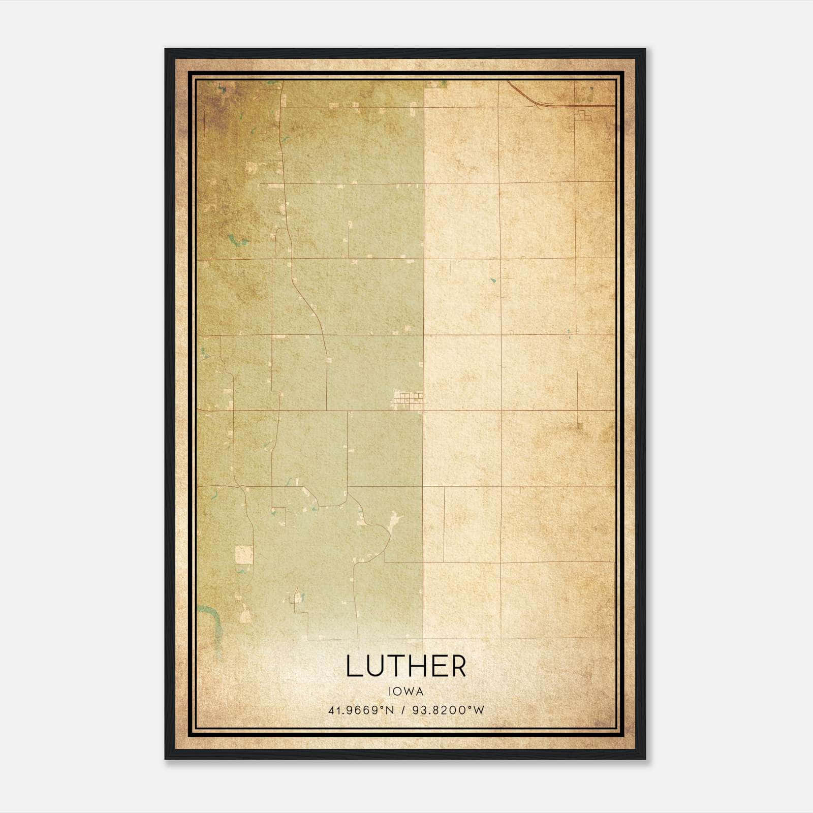 Vintage Luther Iowa Map Poster, Luther IA City Road Wall Art Print Vintage Luther Iowa Map Poster, Luther IA City Road Wall Art Print