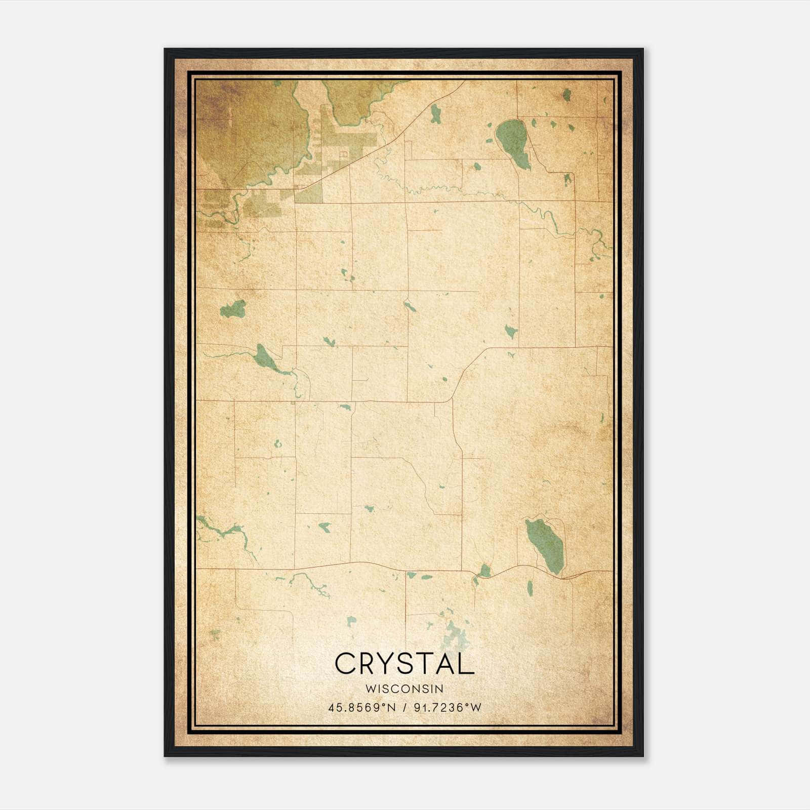 Vintage Crystal Wisconsin Map Poster, Crystal WI City Road Wall Art Print Vintage Crystal Wisconsin Map Poster, Crystal WI City Road Wall Art Print