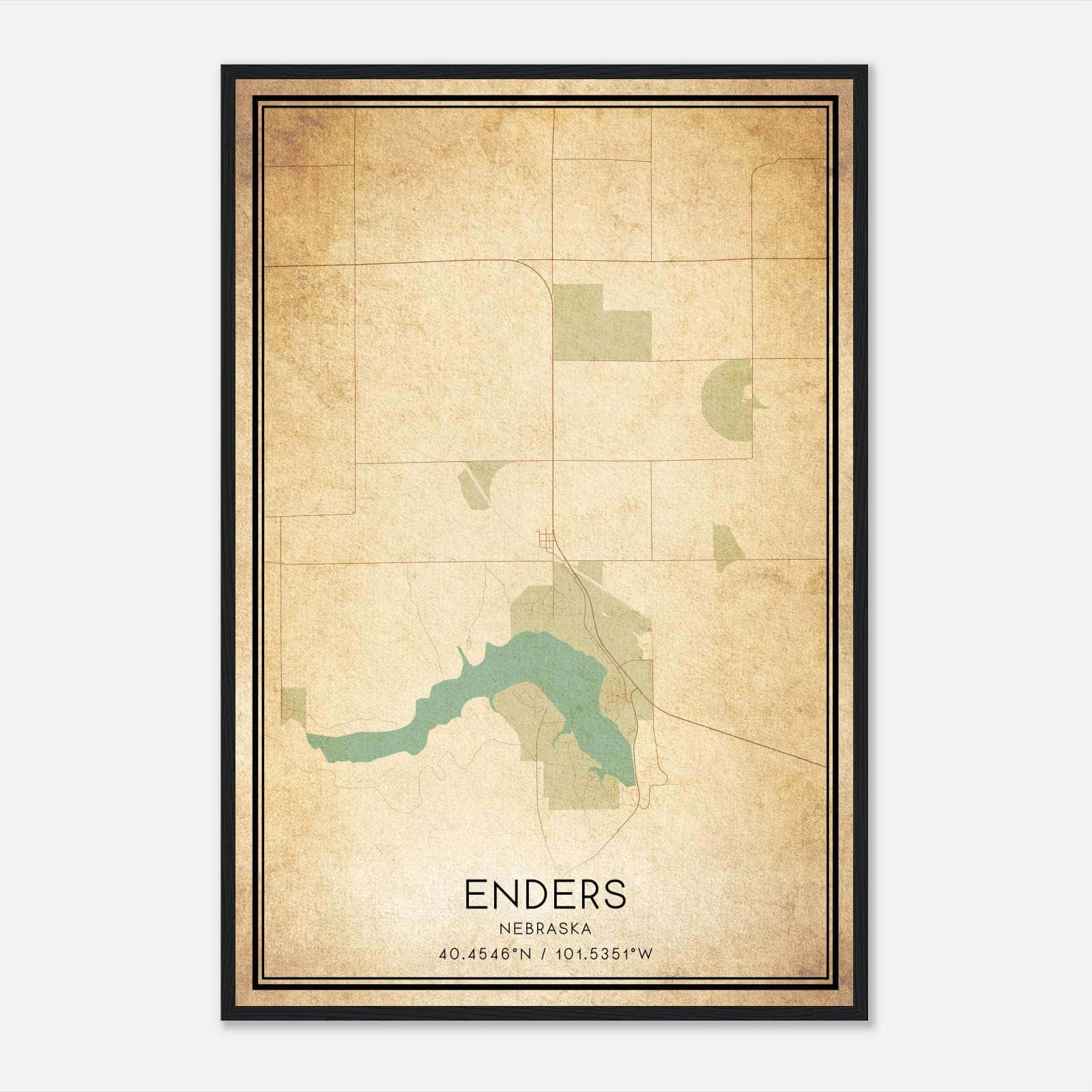 Vintage Enders Nebraska Map Poster, Enders NE City Road Wall Art Print Vintage Enders Nebraska Map Poster, Enders NE City Road Wall Art Print