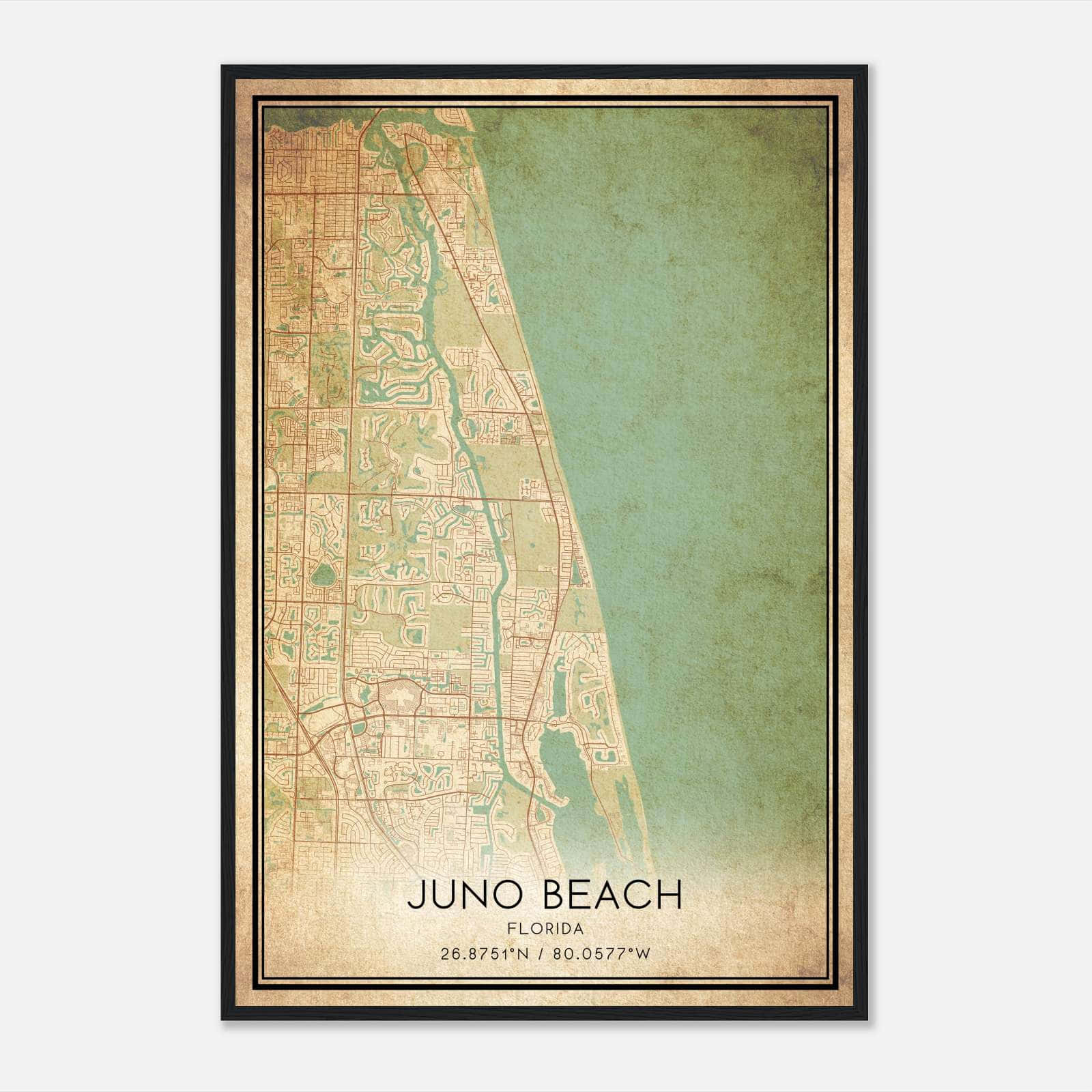 Vintage Juno Beach Florida Map Poster, Juno Beach FL City Road Wall Art Print Vintage Juno Beach Florida Map Poster, Juno Beach FL City Road Wall Art Print