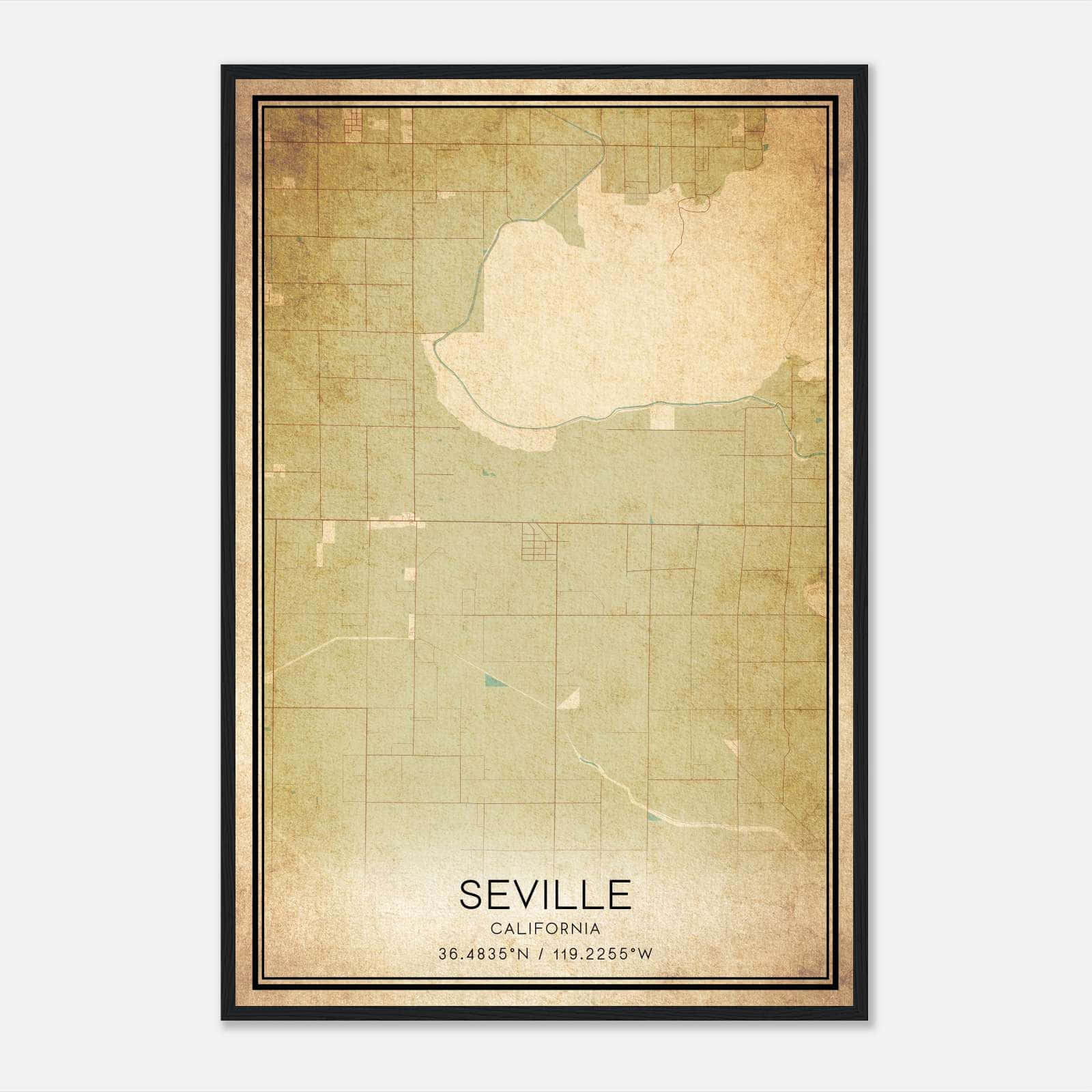 Vintage Seville California Map Poster, Seville CA City Road Wall Art Print Vintage Seville California Map Poster, Seville CA City Road Wall Art Print