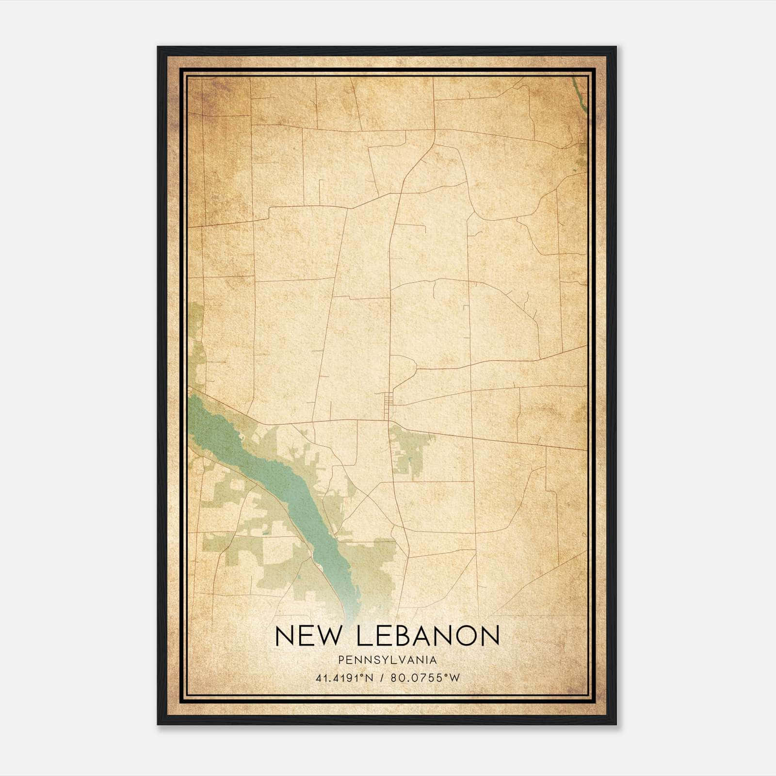 Vintage New Lebanon Pennsylvania Map Poster, New Lebanon PA City Road Wall Art Print Vintage New Lebanon Pennsylvania Map Poster, New Lebanon PA City Road Wall Art Print